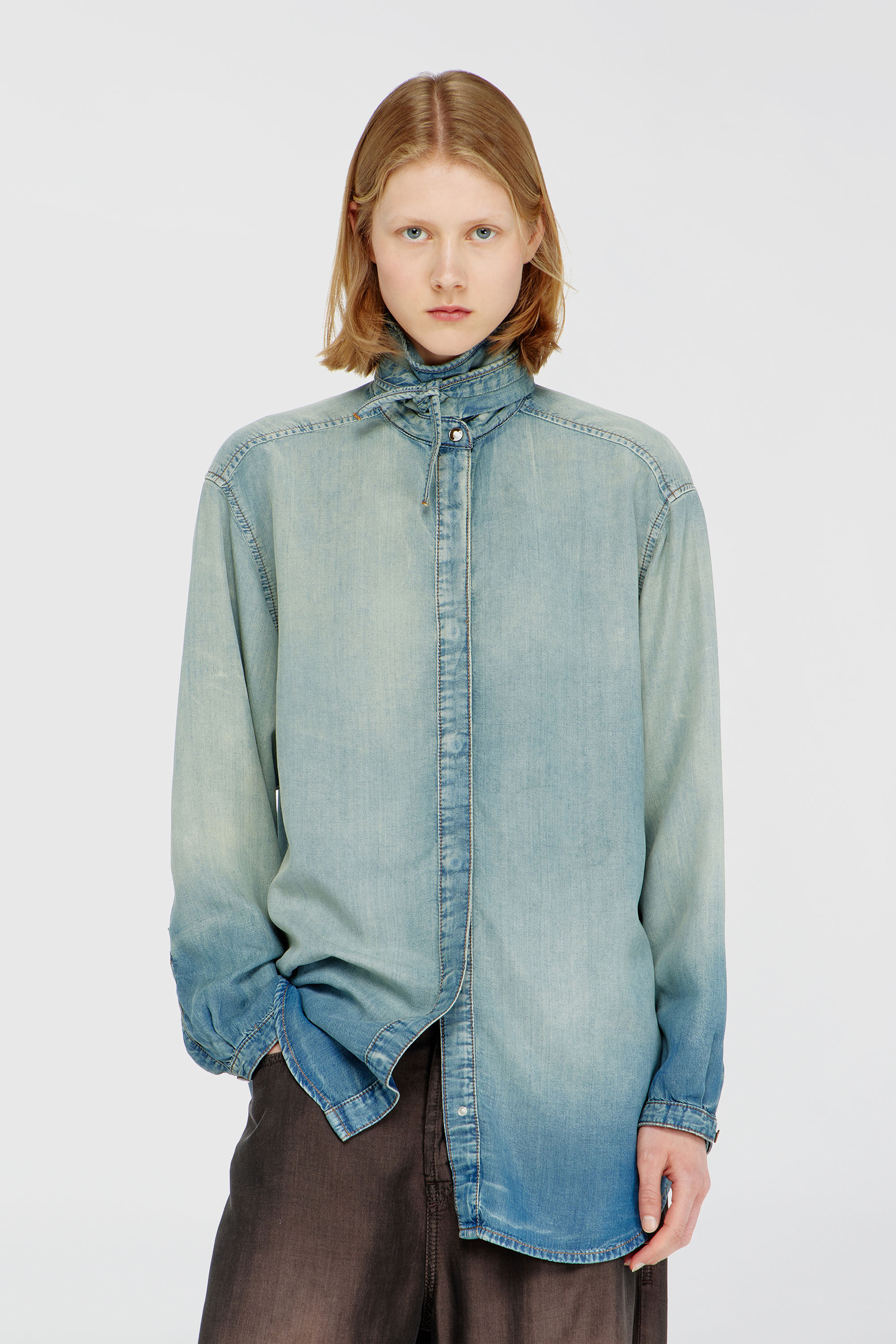 Diesel - DE-ARVEN-S1, Camicia in denim fluido effetto marmorizzato Donna in Blu - 3