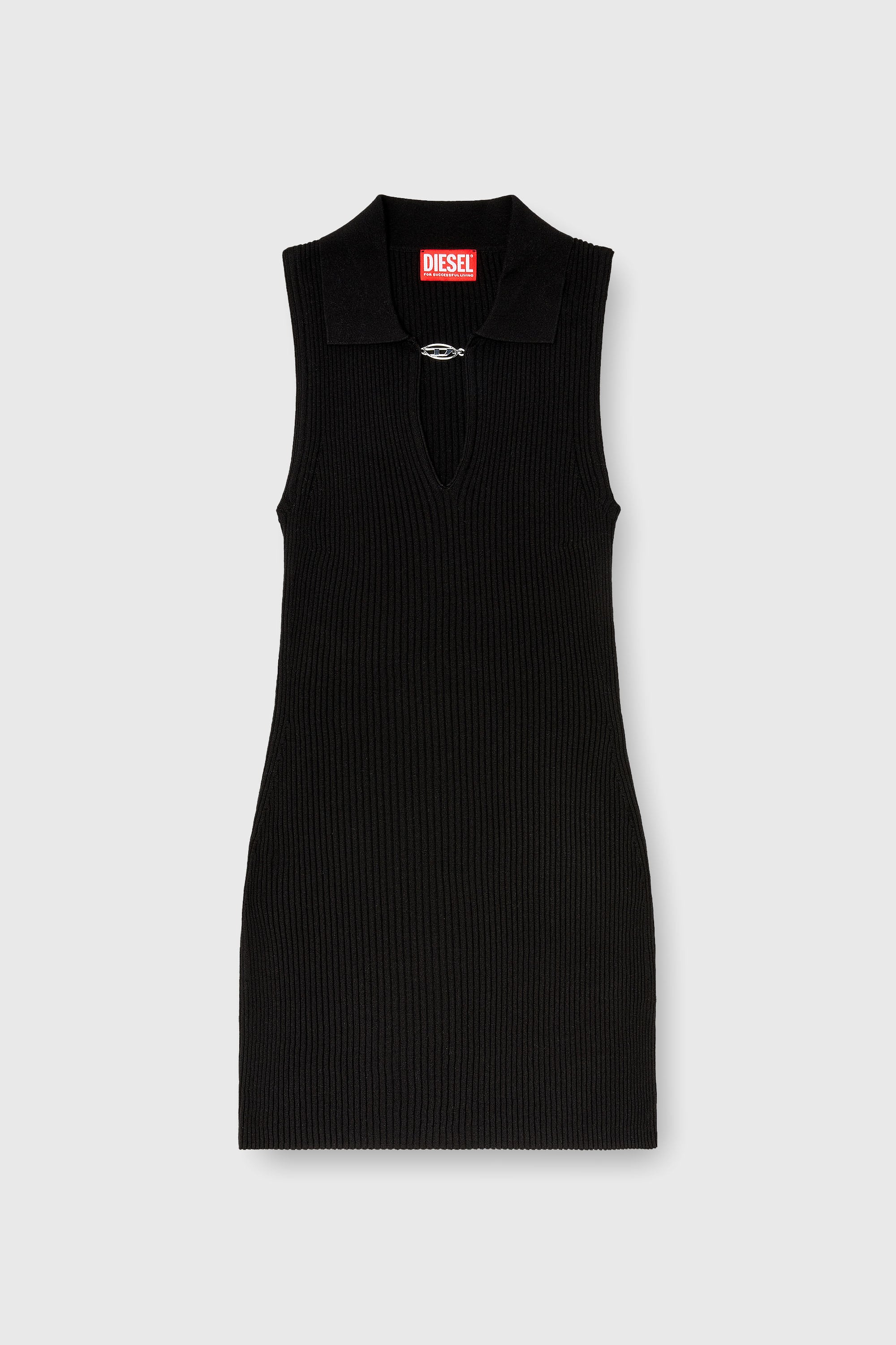 Diesel - M-LILMA, Abito polo corto in maglia a costine misto seta Donna in Nero - 2