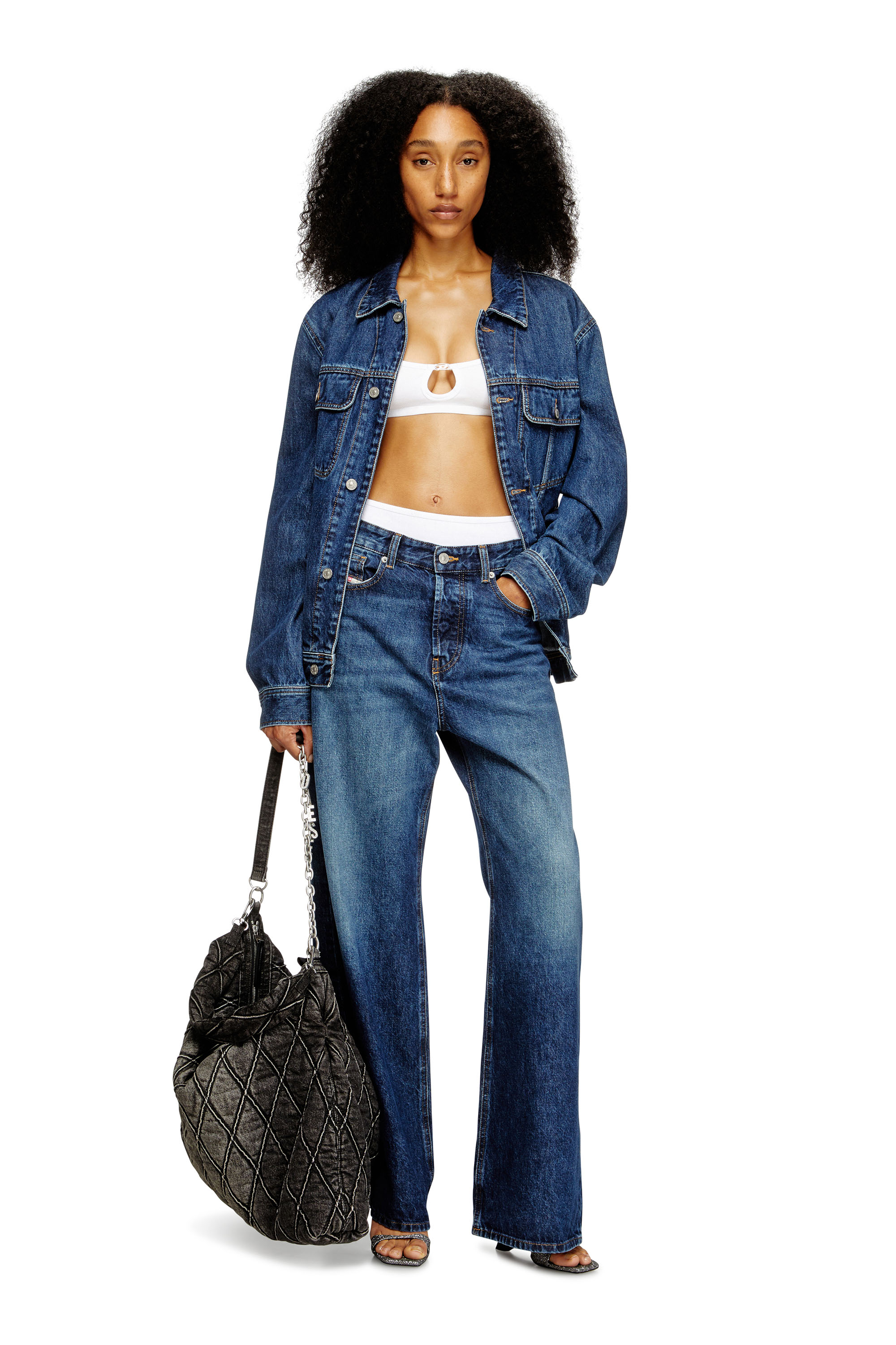 Diesel - FLORENCE-DNM, Reggiseno morbido in cotone a costine con gioiello Oval D Donna in Bianco - 4