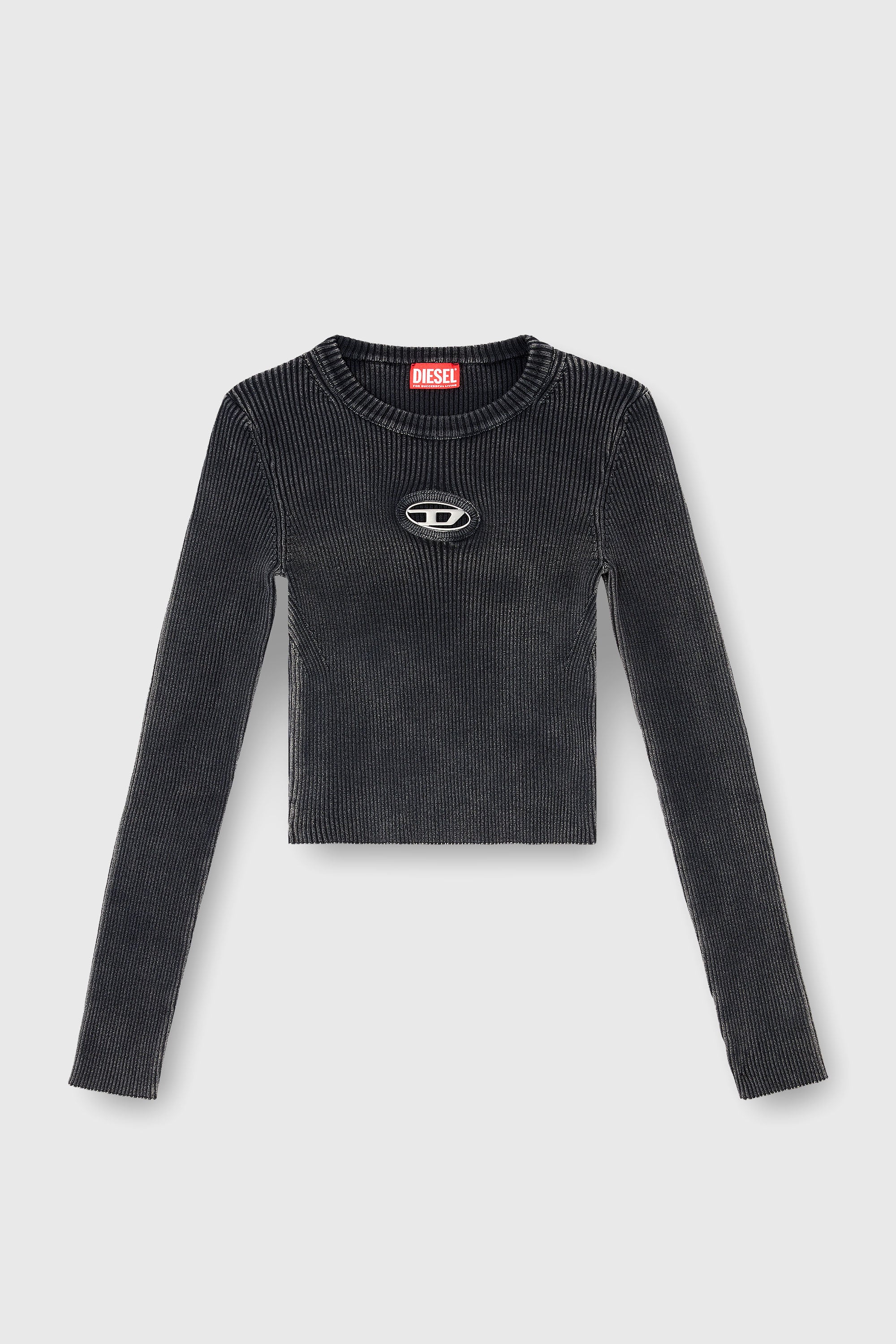 Diesel - M-ANCHOR-A, Maglia cropped con logo cut-out Donna in Nero - 2