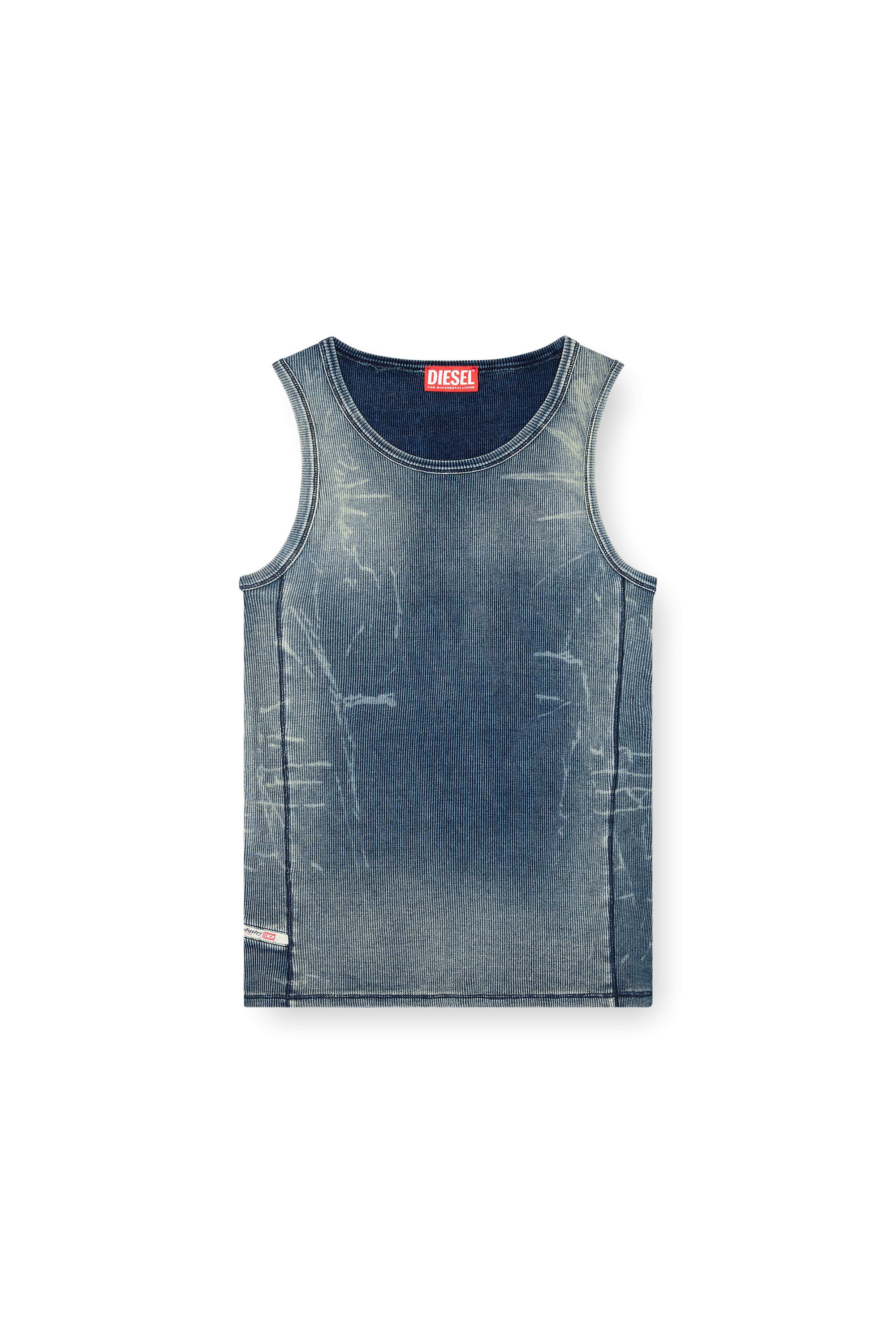 Diesel - T-GO, Tank top a coste con denim trompe l'oeil Unisex in Blu - 4