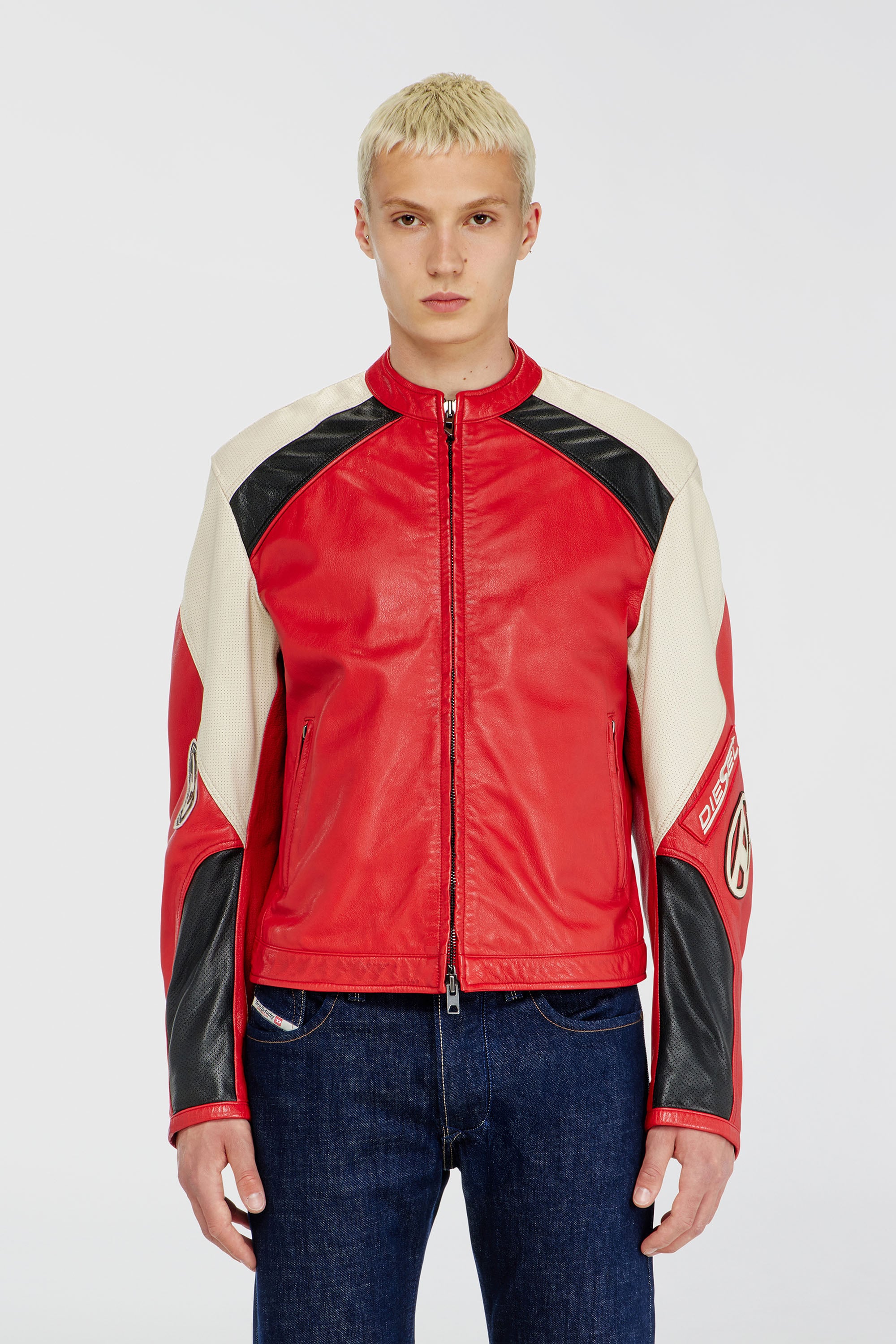 Diesel - L-AHTI, Giacca biker in pelle colour-block Uomo in Multicolor - 1