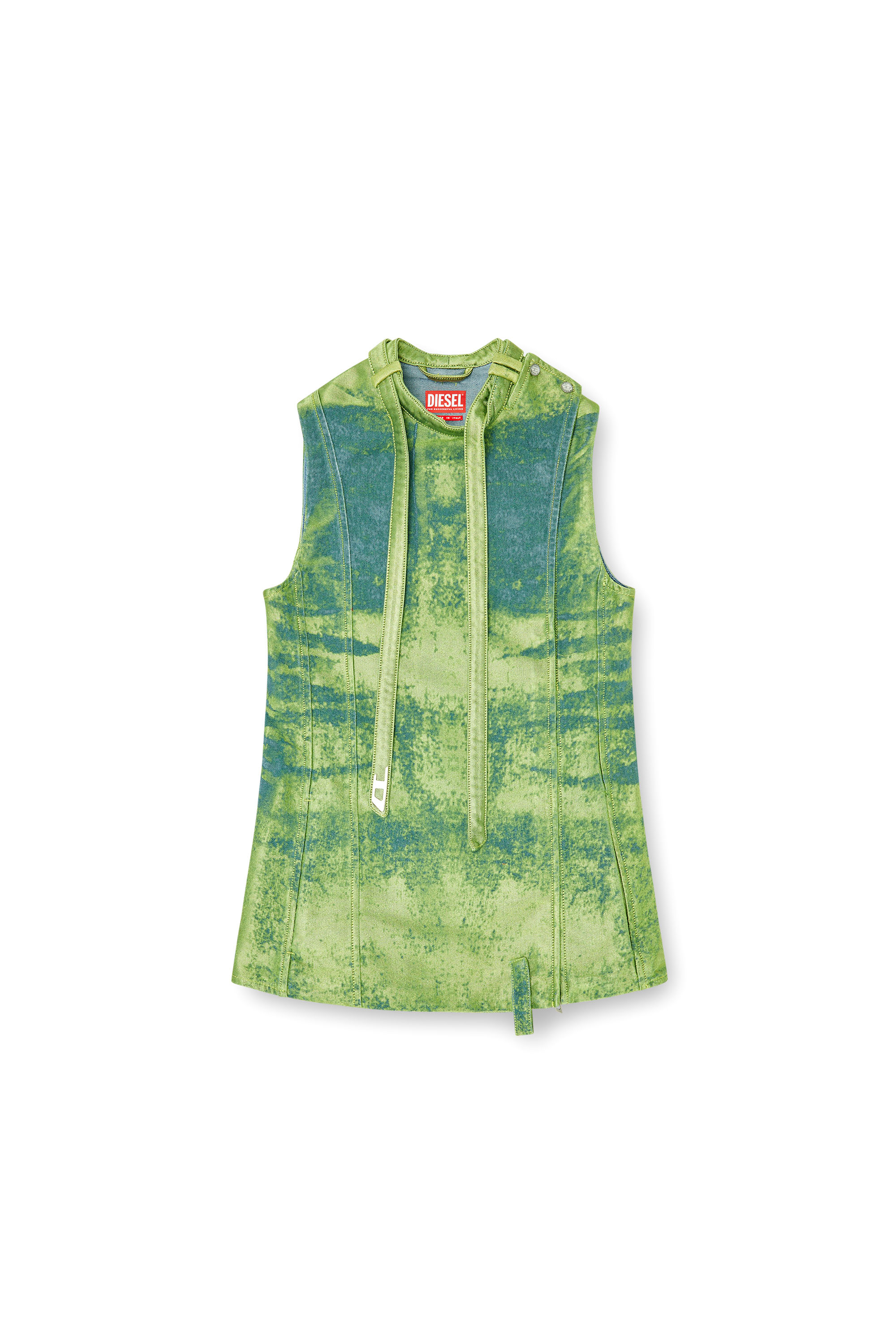 Diesel - DE-VANTOS-FSI, Gilet con cintura in satin denim colorato Donna in Verde - 3