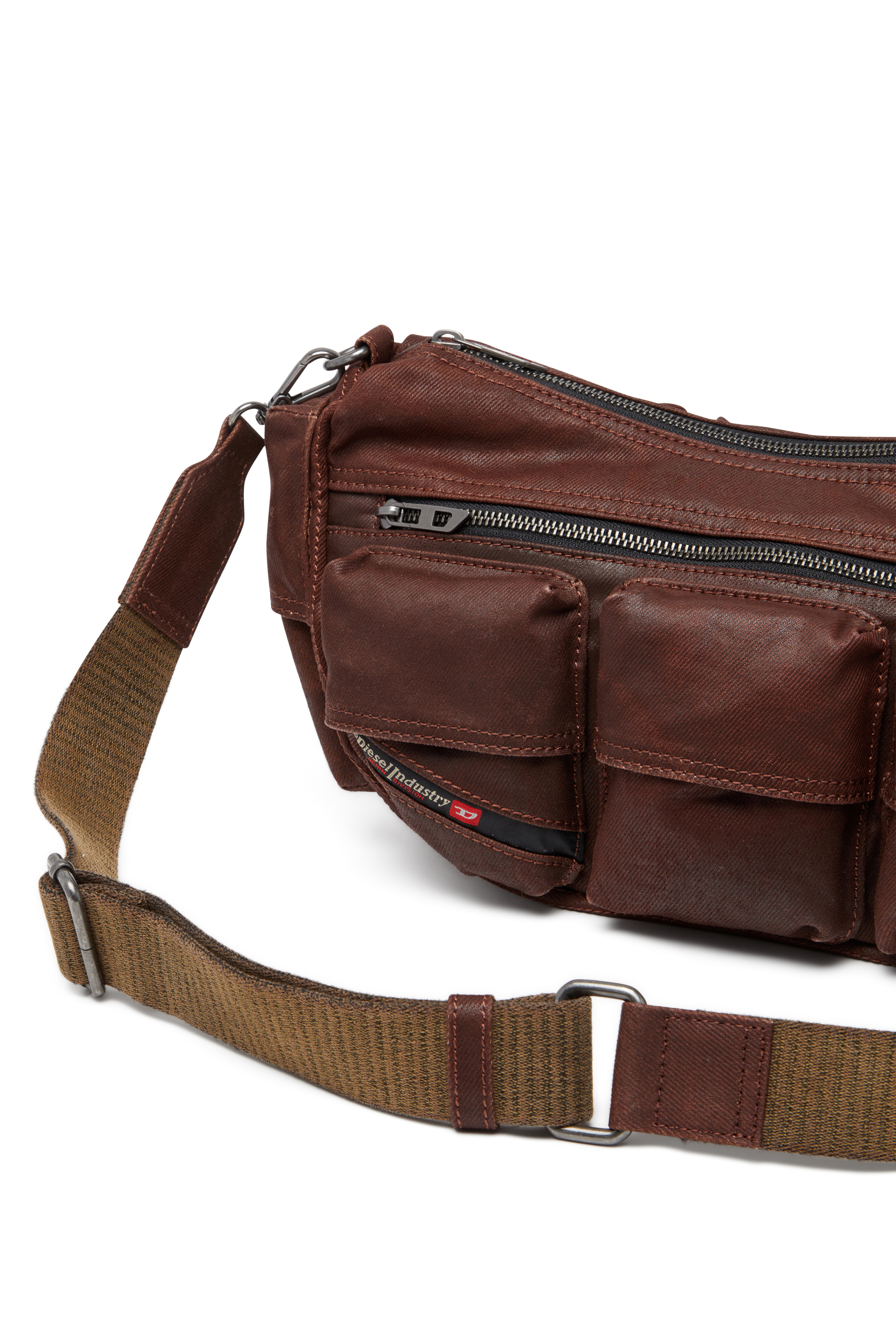Diesel - MULTI-PKTS SHOULDER BAG X, Multi-Pkts - Borsa in cotone con tasche multiple Unisex in Marrone - 4