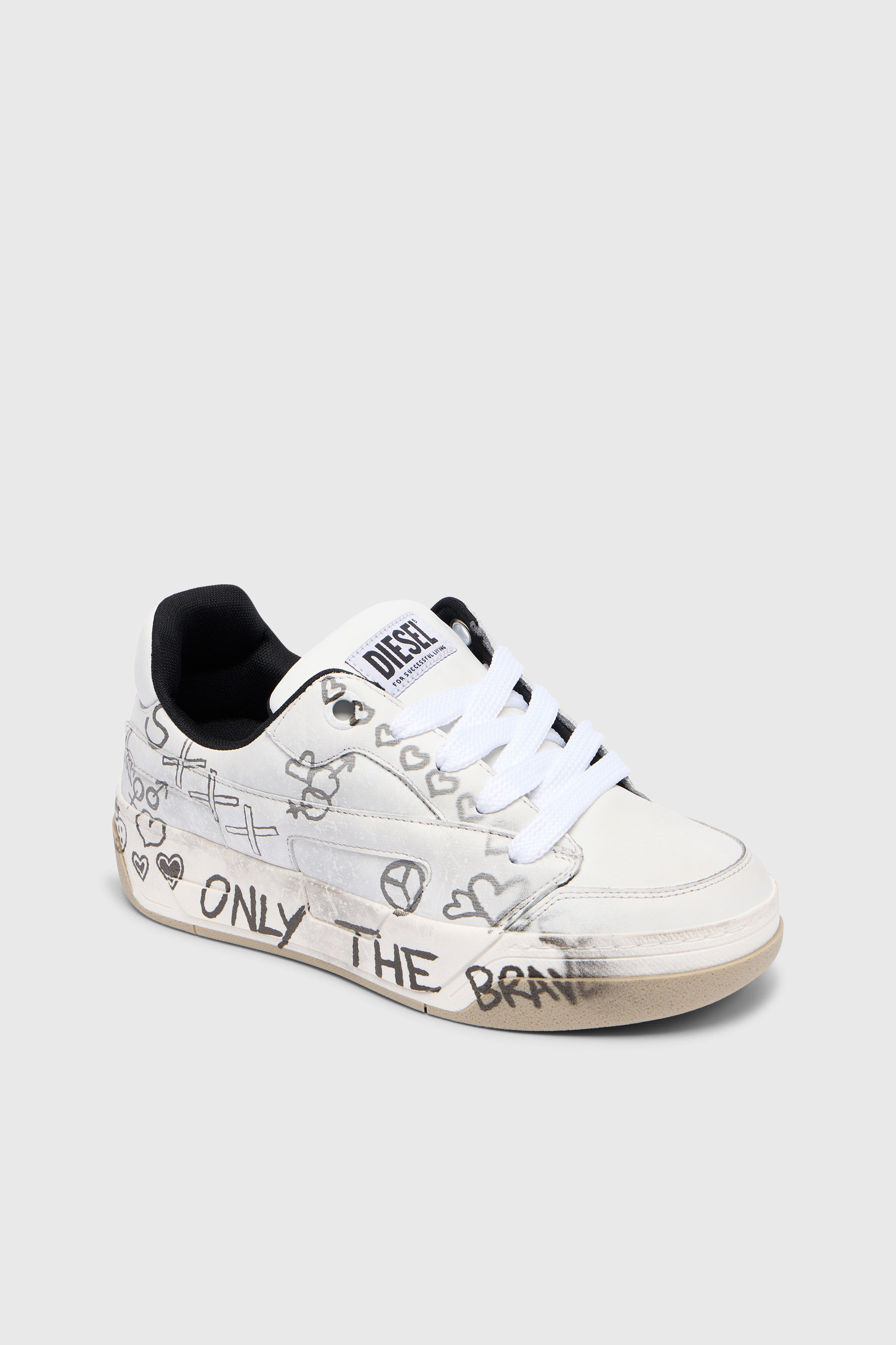 Diesel - S-D-OLLIE LOW, S-D-Ollie-Sneaker in pelle con stampa graffiti Uomo in Bianco - 4