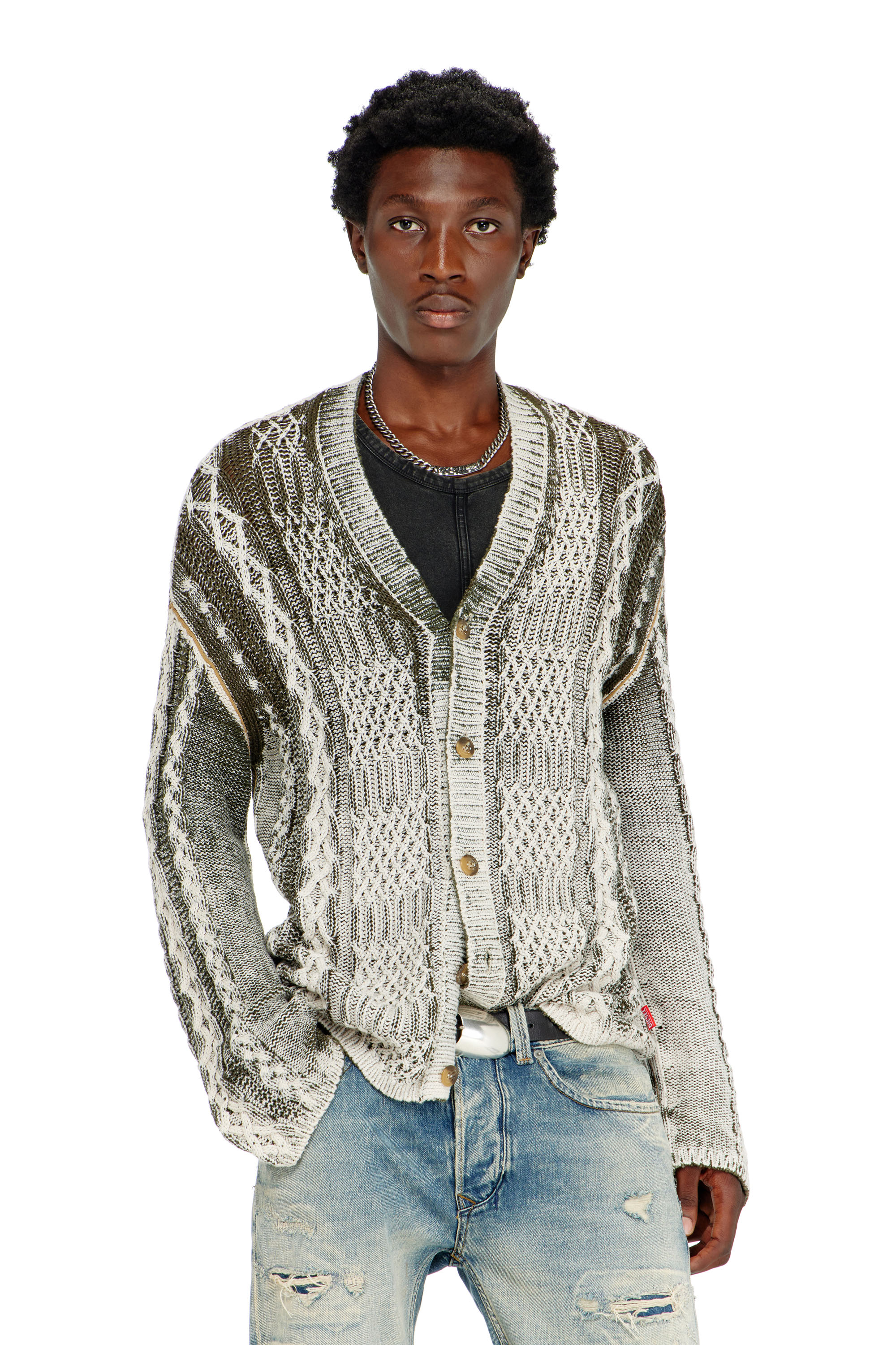 Diesel - K-MIOTO, Cardigan lavorato a maglia con trattamento Uomo in Multicolor - 1