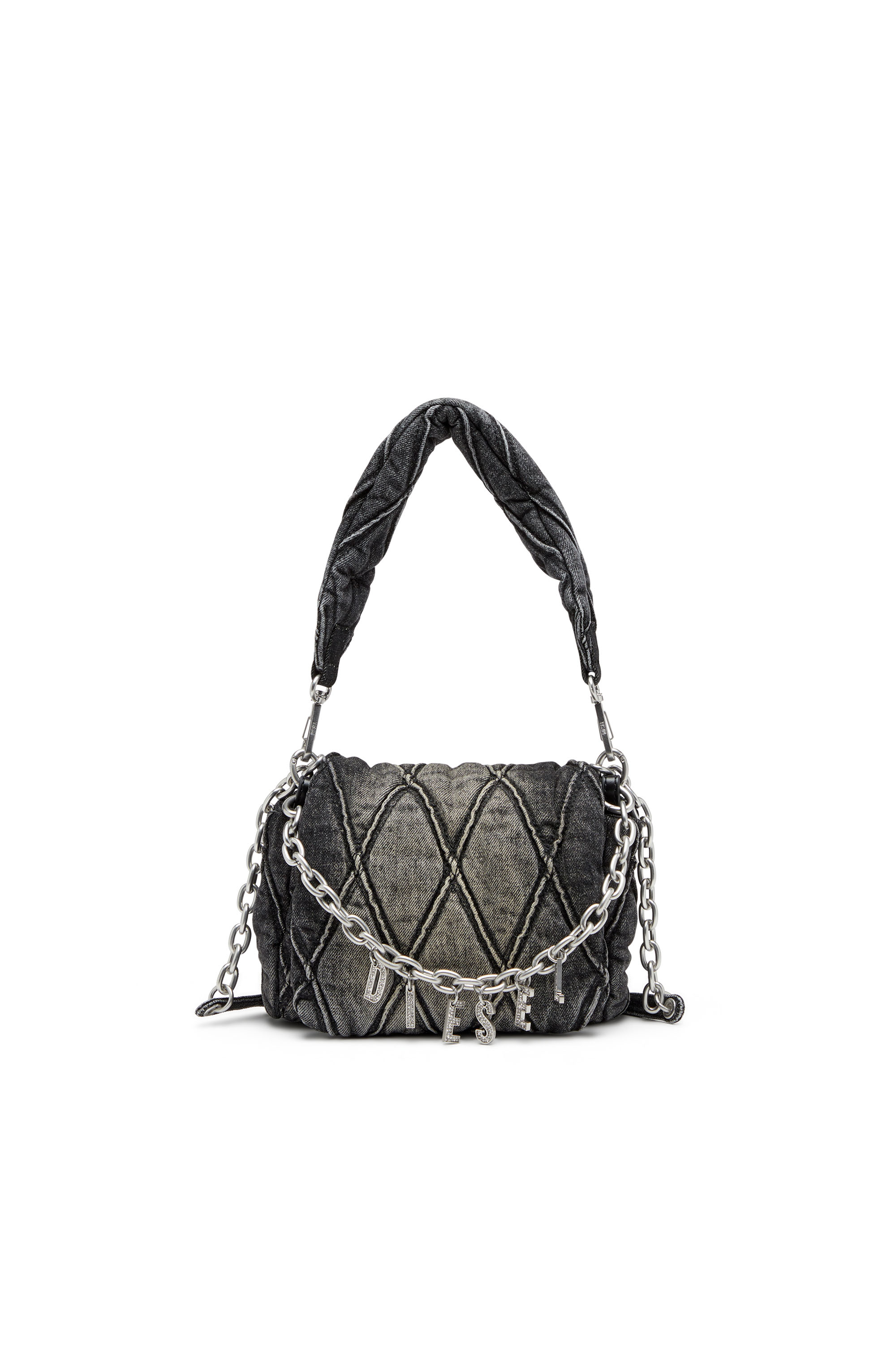 Diesel - CHARM-D SHOULDER S, Charm-D S-Borsa a spalla piccola in denim trapuntato Donna in Nero - 1