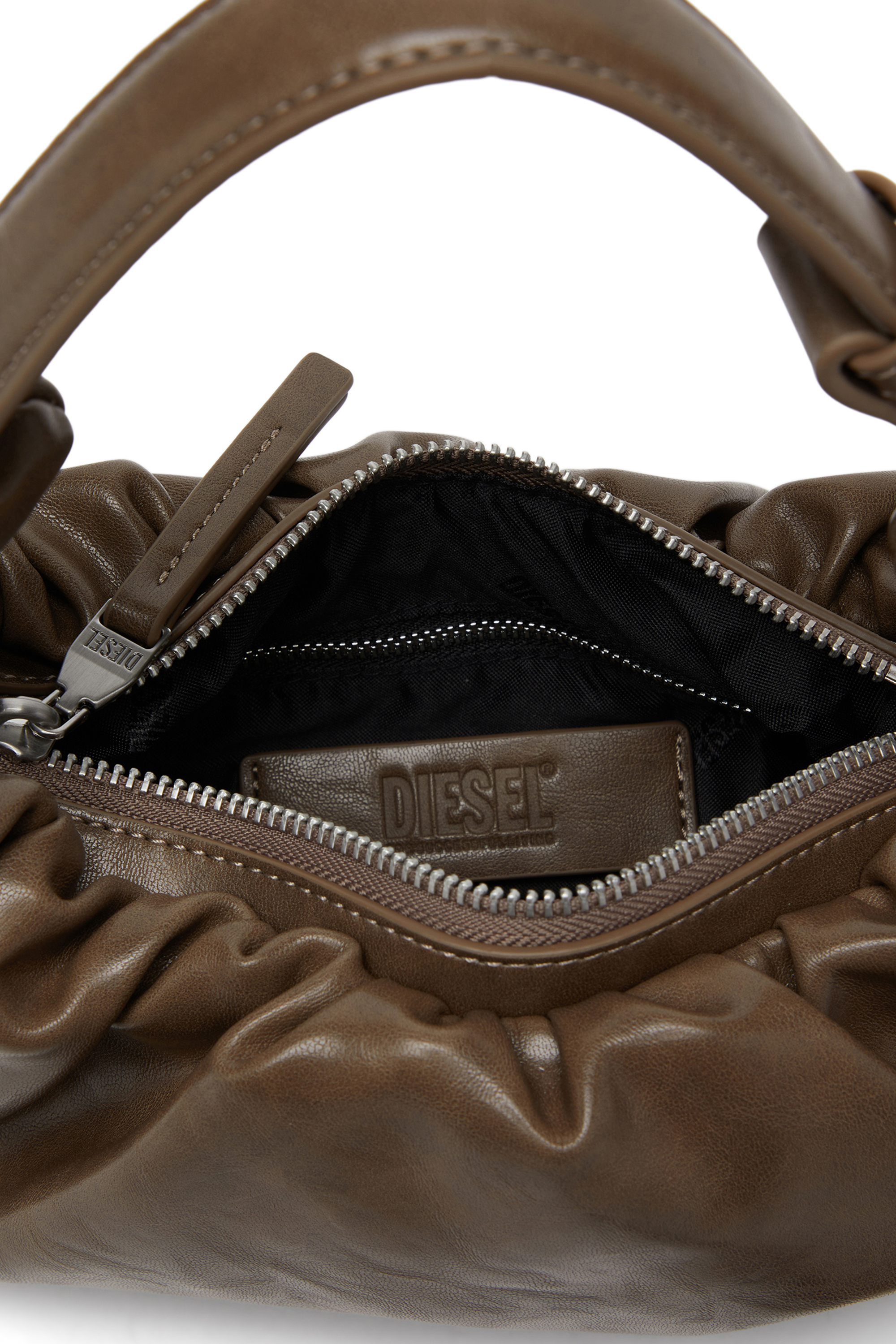 Diesel - GRAB-D HOBO S, Grab-D S-Borsa hobo piccola in PU lucido scrunched Donna in Marrone - 4