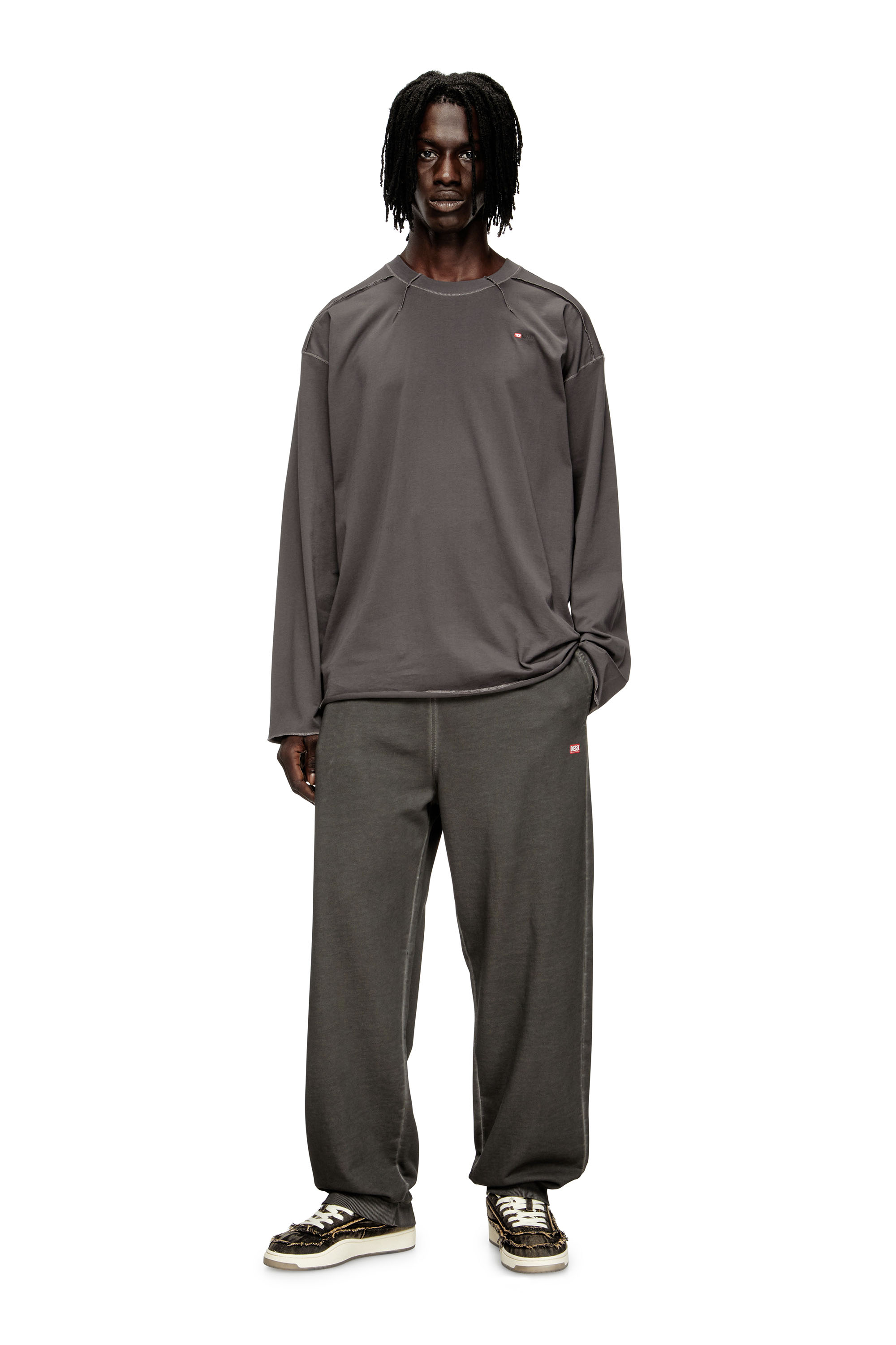 Diesel - T-CRAHOR-BOXT-LS-T1, T-shirt in cotone a maniche lunghe Uomo in Grigio - 2