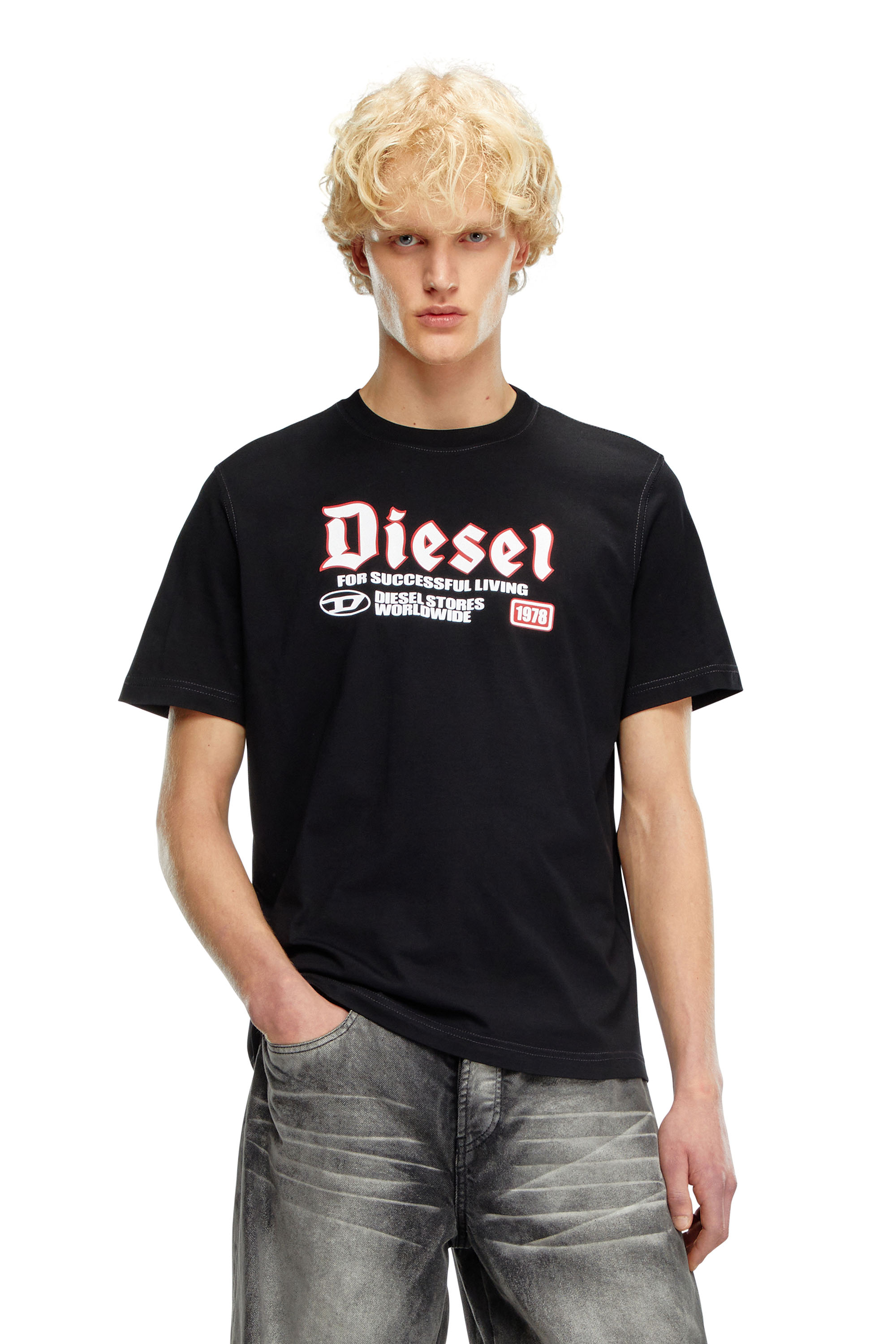 Diesel - T-ADJUST-K1, Uomo T-shirt con stampa Diesel flock in Nero - Image 1