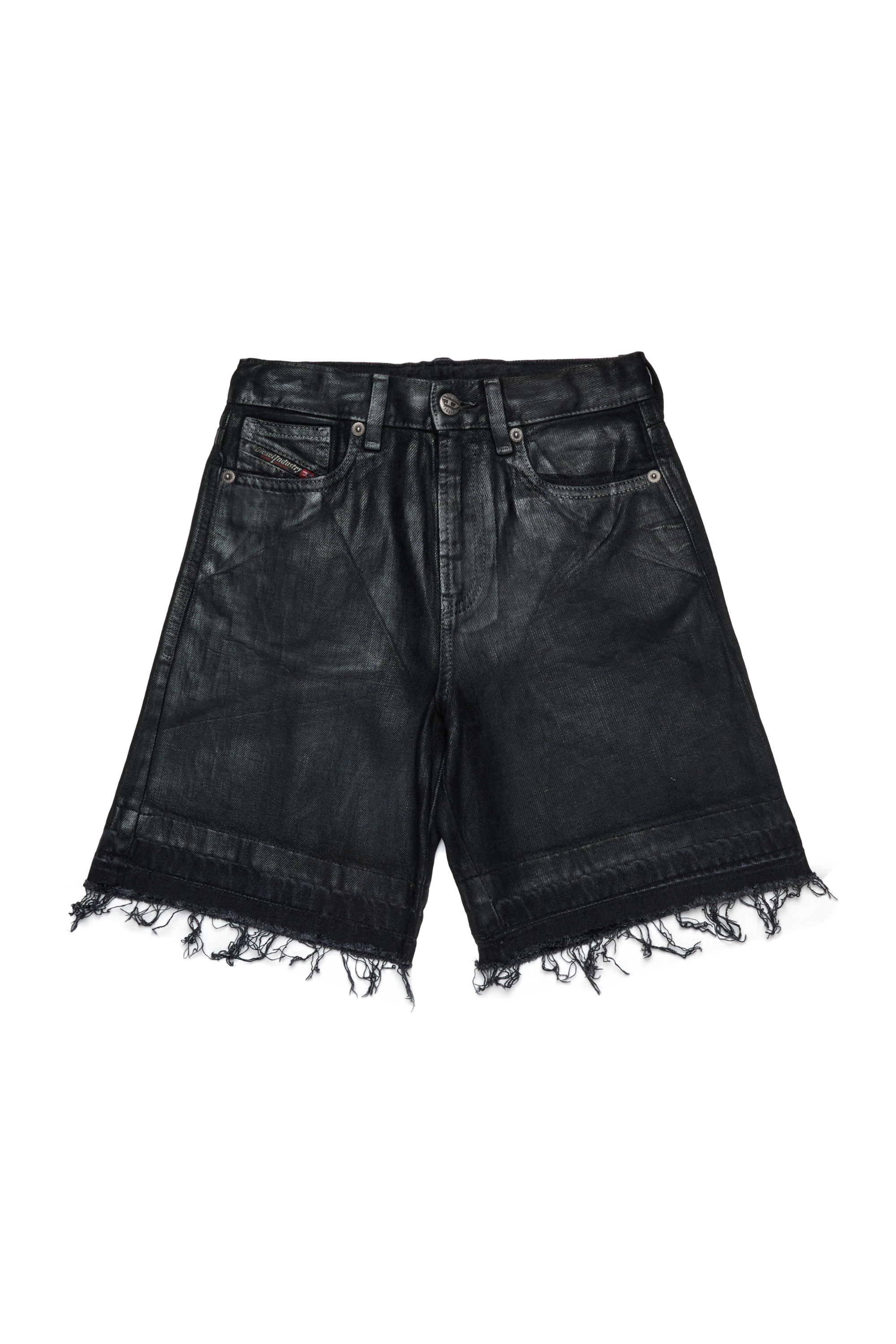 Diesel - D-ARGJX-SHORT-SP-J, Shorts in denim con dettagli sfrangiati Donna in Nero - 1