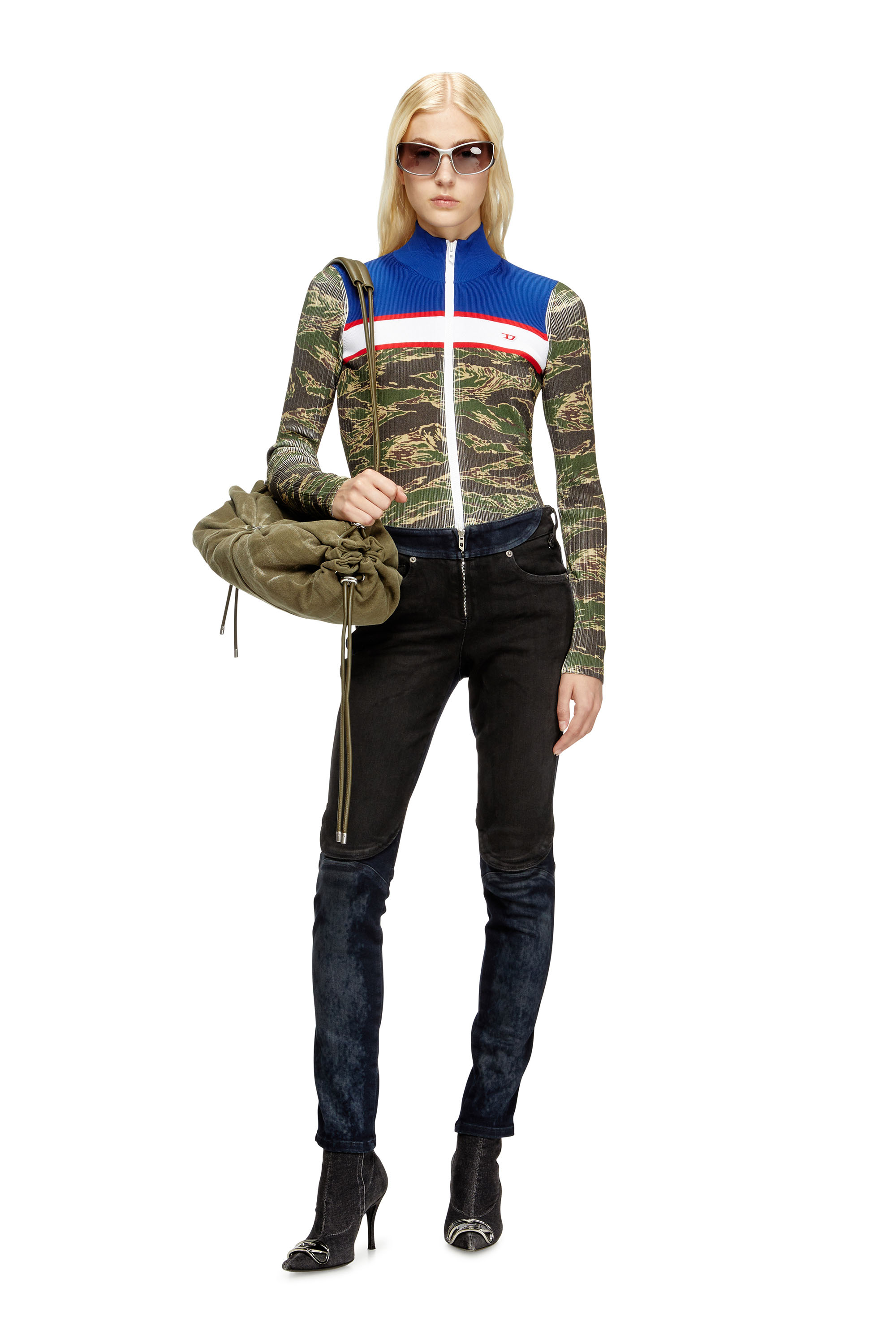 Diesel - M-CAMUT, Maglia con zip in viscosa a coste camouflage Donna in Multicolor - 2