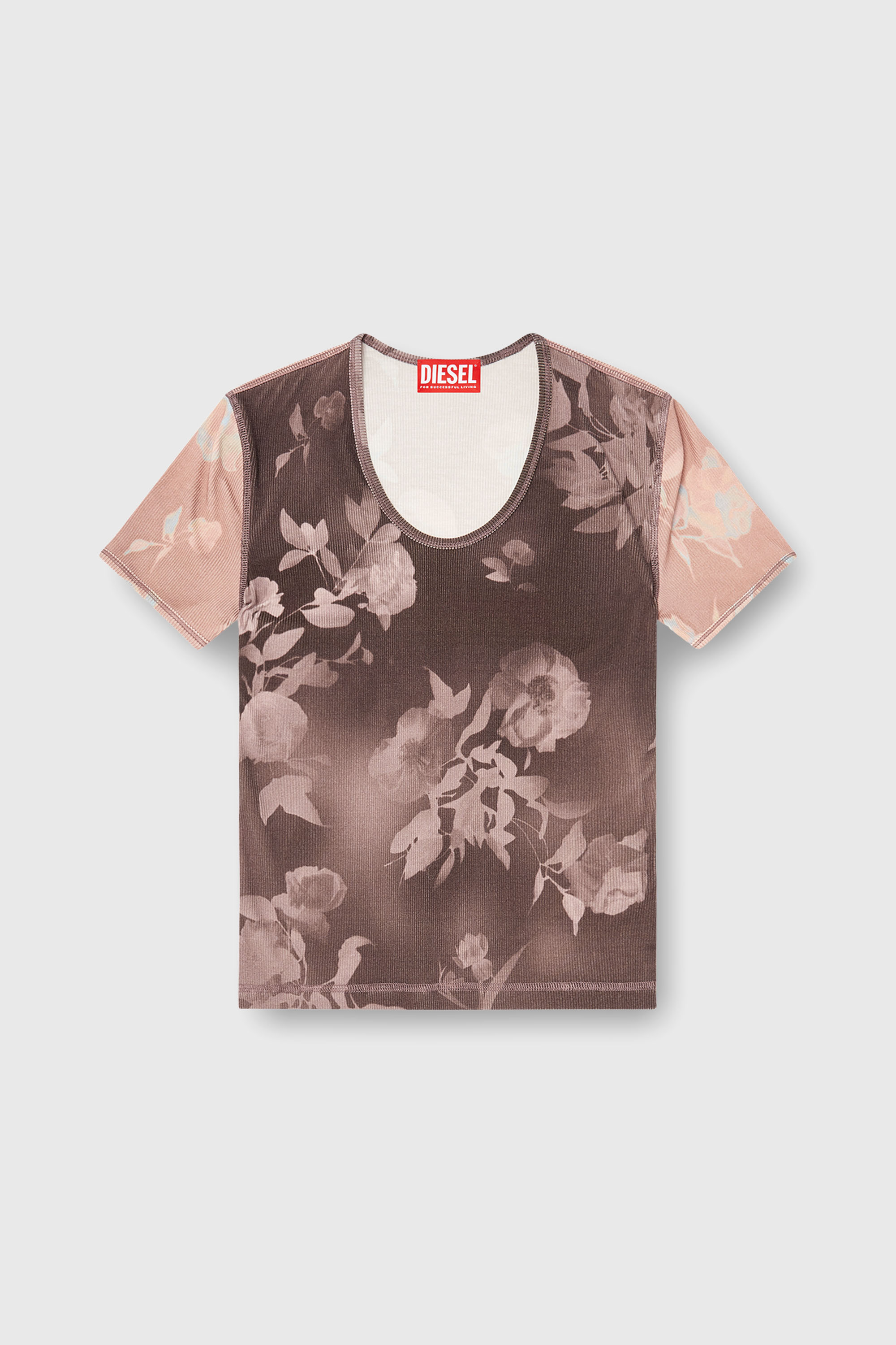 Diesel - T-ELENEWU, Top in jersey a costine con stampa floreale Donna in Multicolor - 2