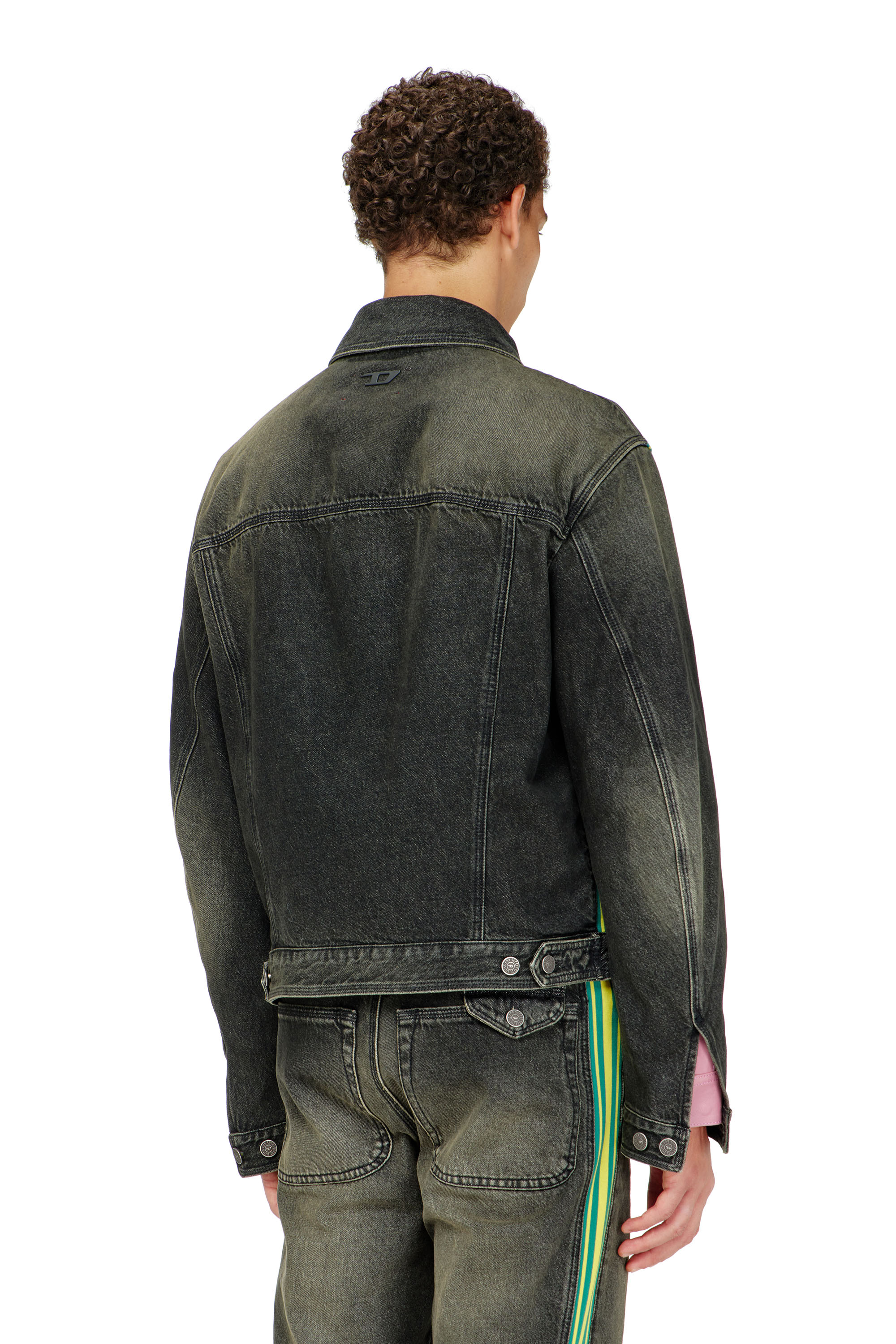 Diesel - D-BAS-FSJ1, Giacca trucker con bande a righe sulle spalle Uomo in Nero - 3