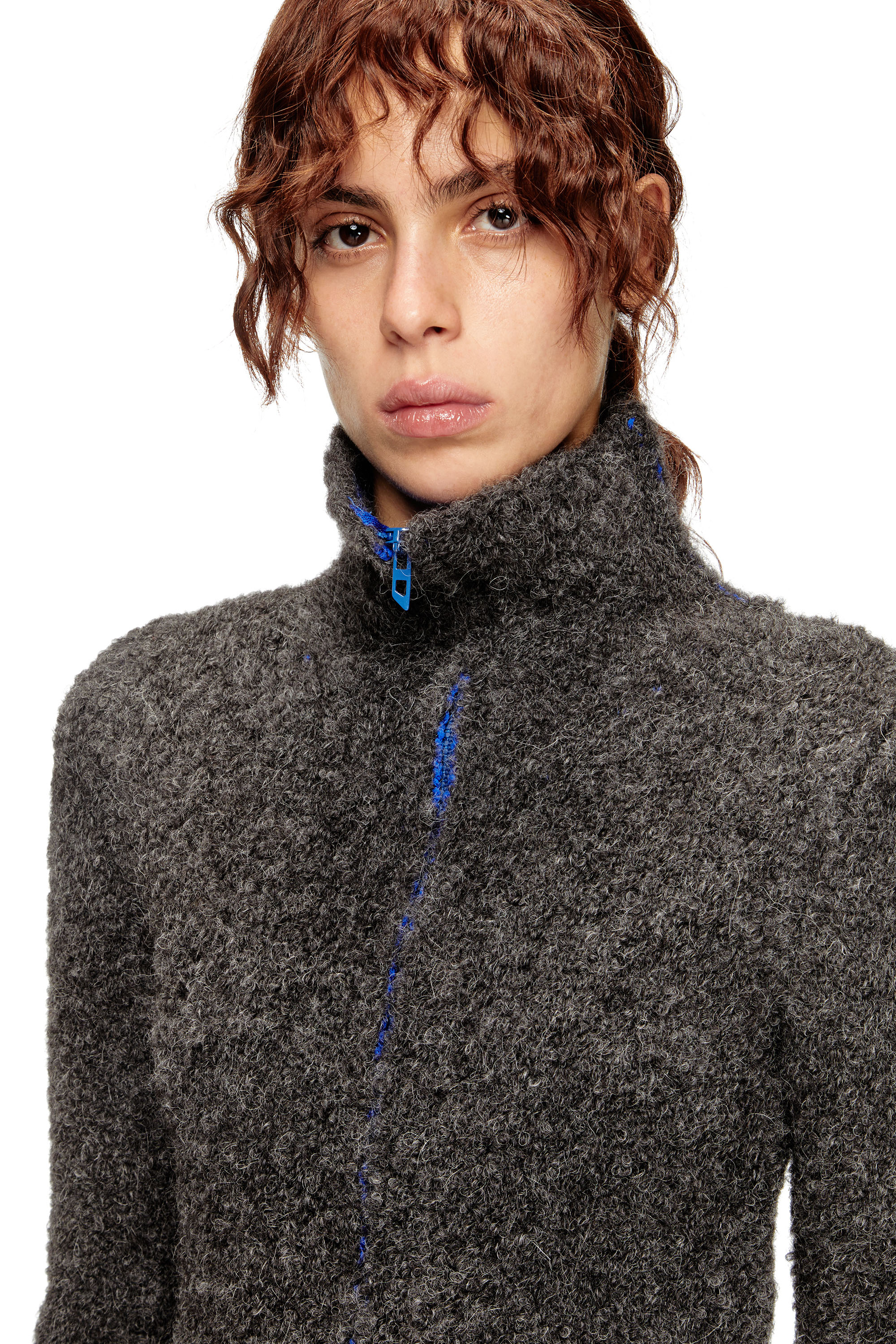 Diesel - M-ELEONERE, Cardigan con zip e interno a contrasto Donna in Grigio - 5