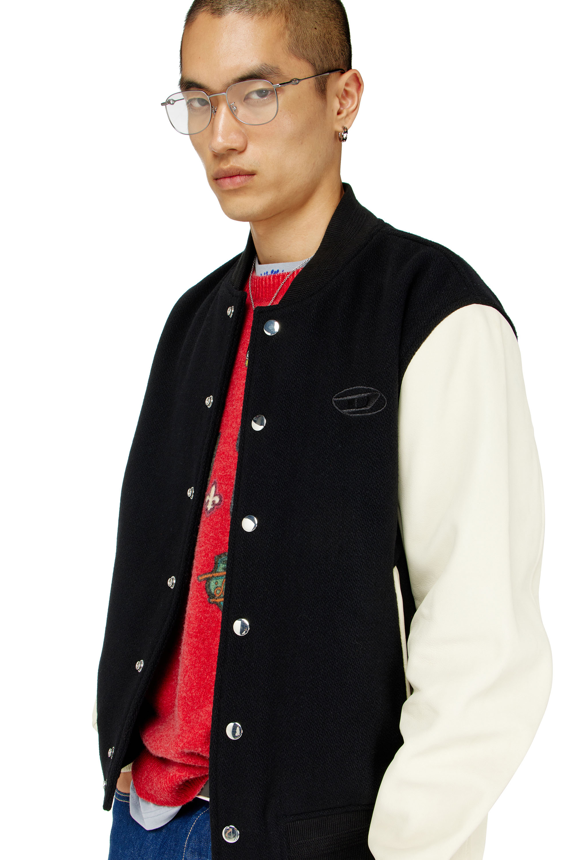Diesel - L-ARRY-WRD, Giacca bomber in misto lana e pelle Uomo in Multicolor - 5