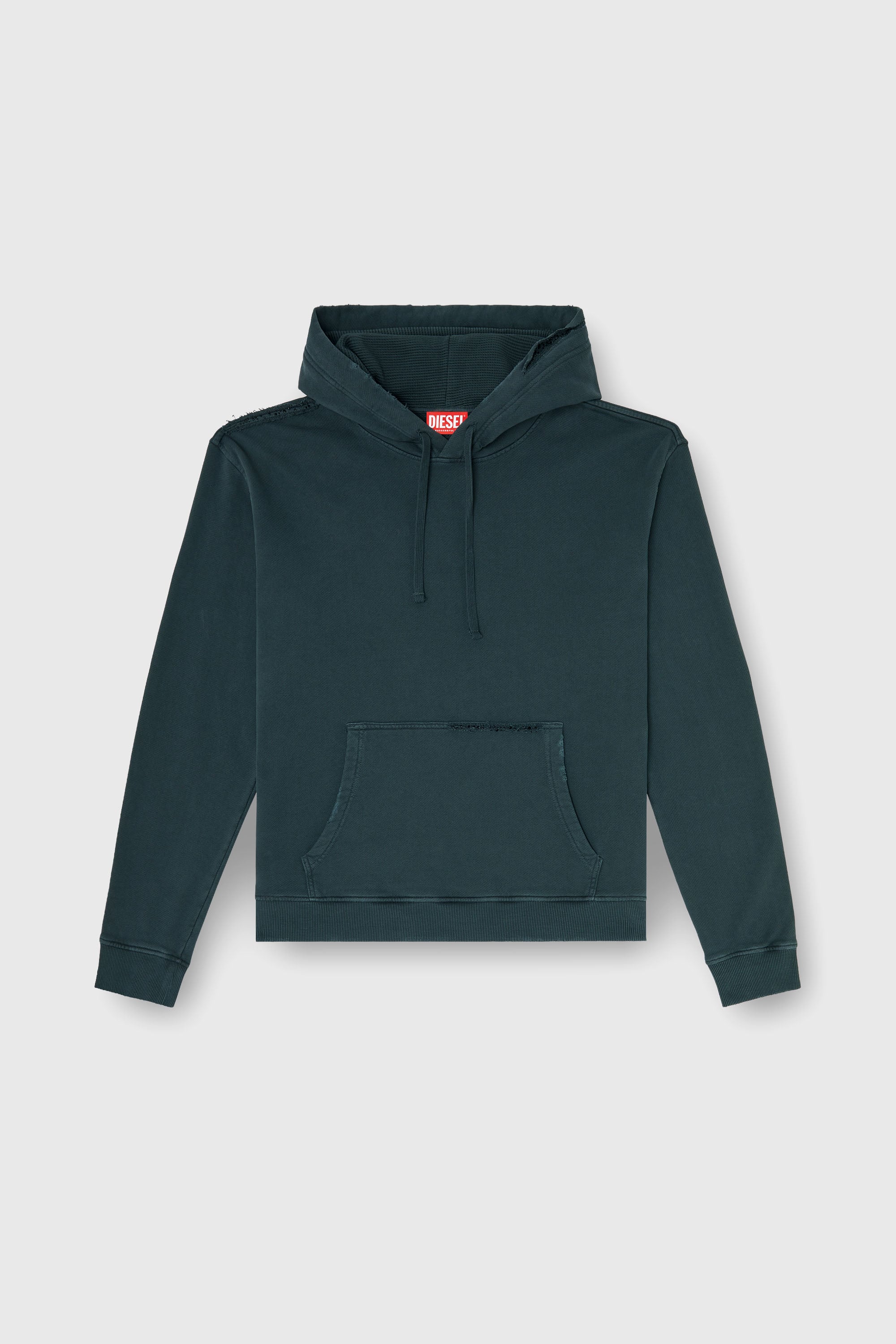 Diesel - S-NORM-HOOD-CRYSTALS, Hoodie con strappi e dettagli in cristallo Uomo in Verde - 2