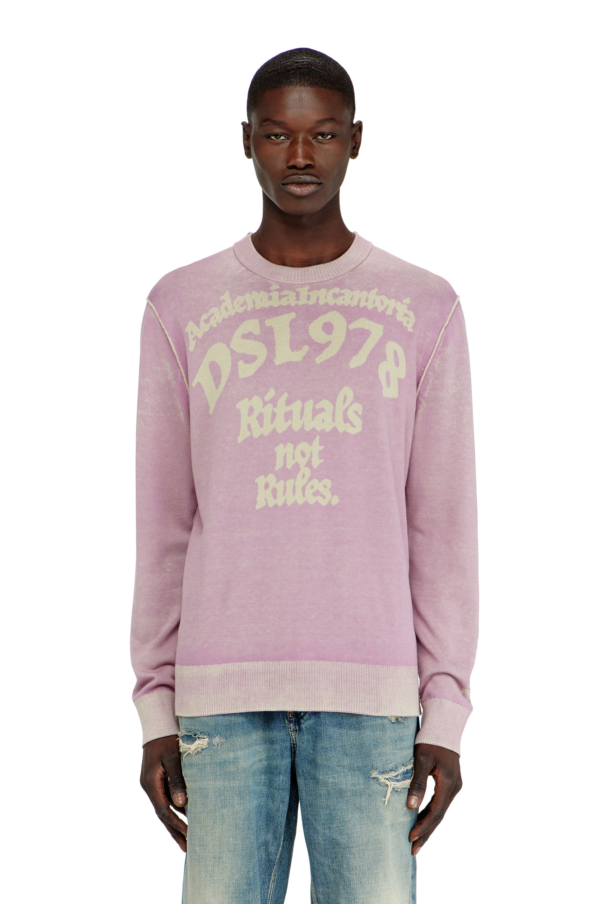 Diesel - K-LAUTI, Maglia in cotone lavorato con slogan Uomo in Viola - 3