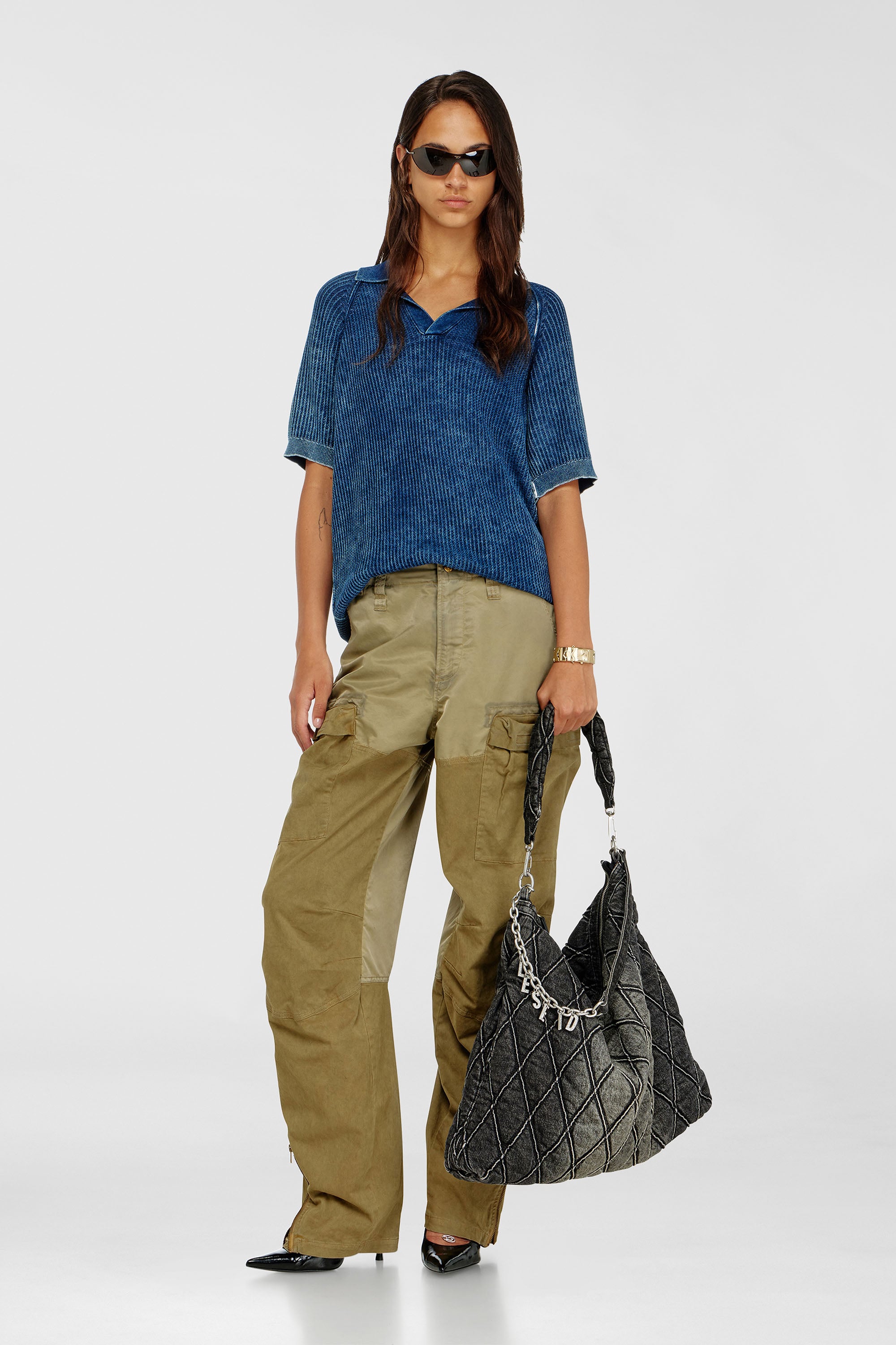 Diesel - P-ARKER, Pantaloni cargo in cotone e nylon Donna in Verde - 1