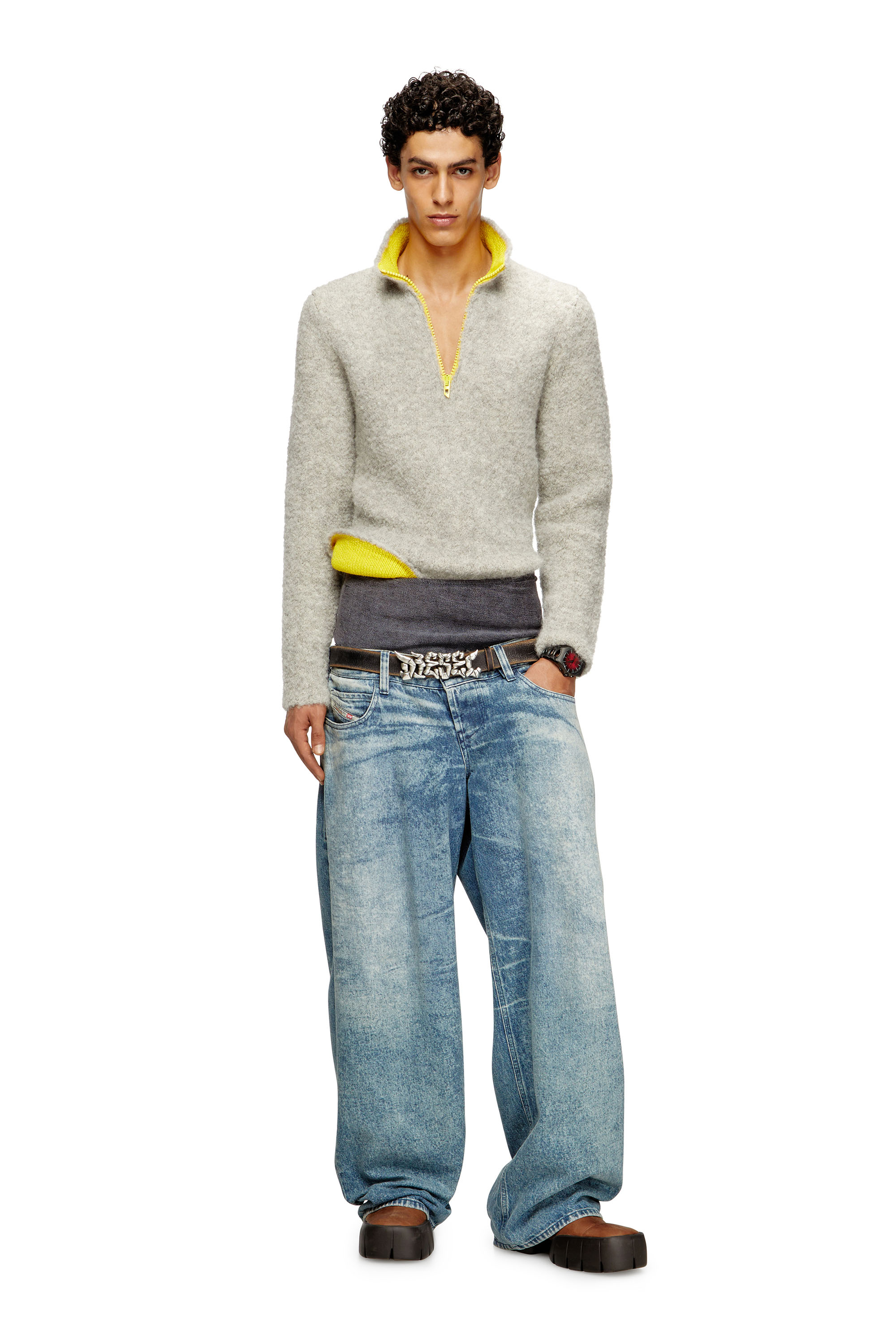 Diesel - K-ELLER, Maglia a mezza zip con interno a contrasto Uomo in Grigio - 2