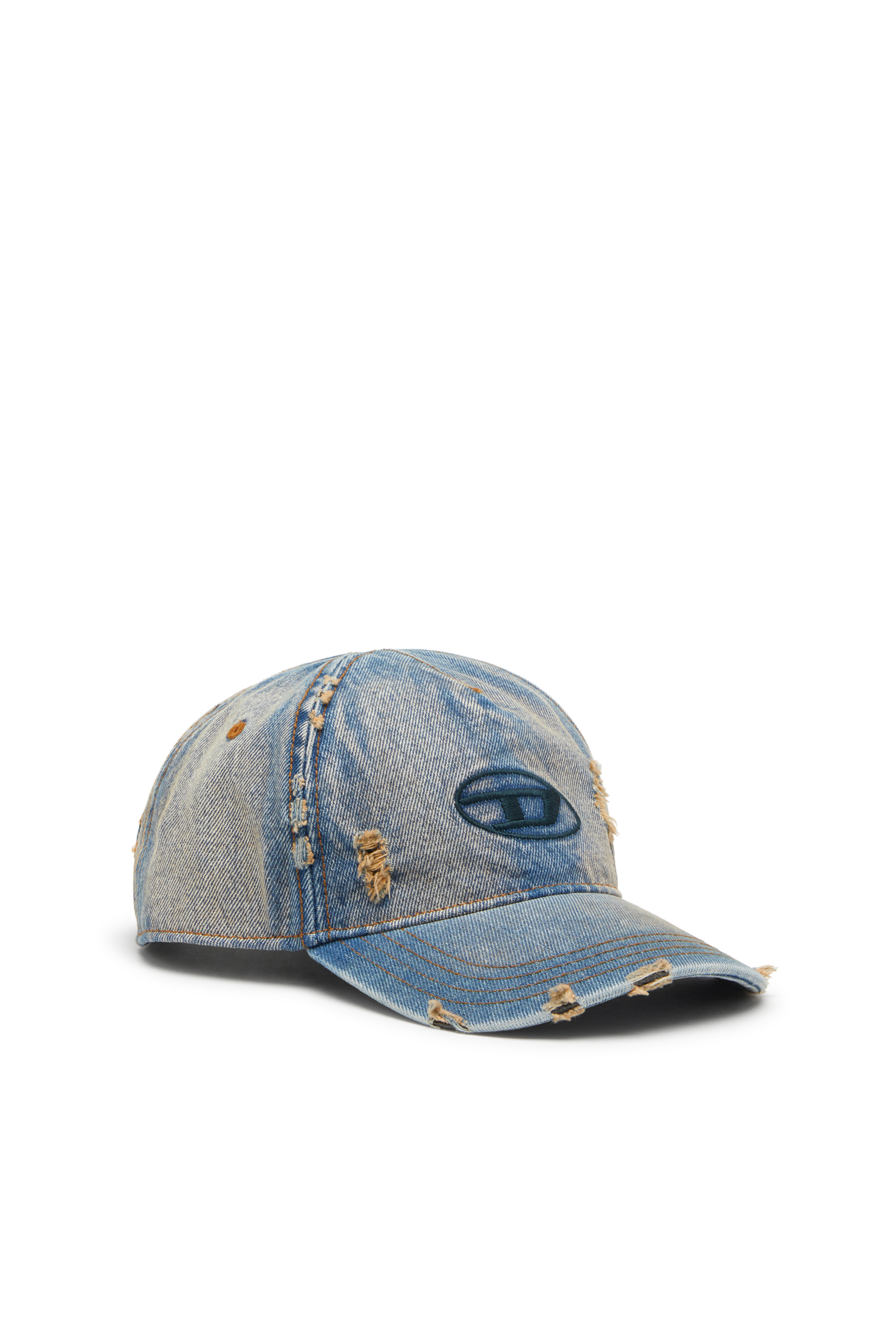 Diesel - C-ENIC, Cappellino in denim con dettagli sfrangiati e logo ricamato Uomo in Blu - 1