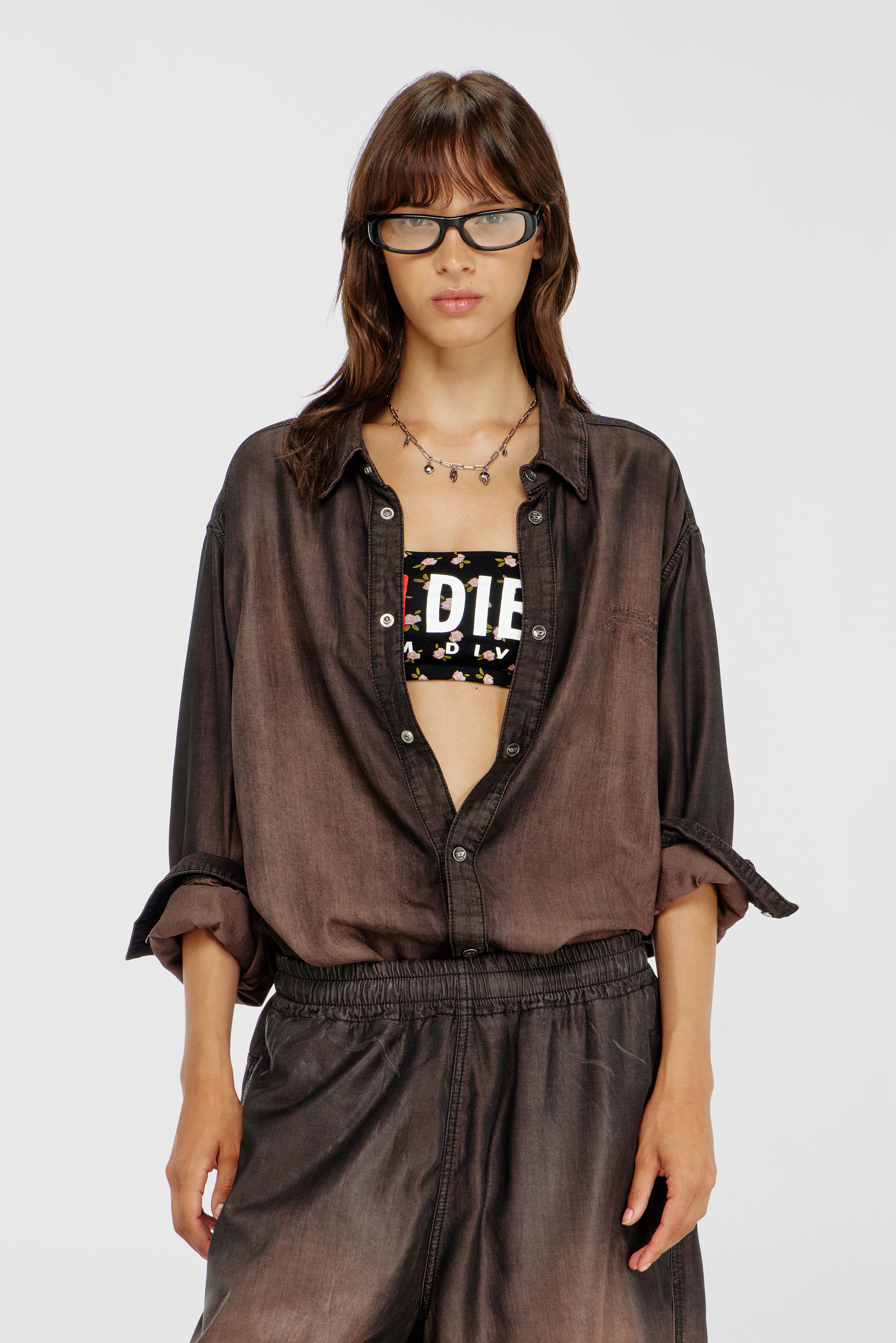 Diesel - MELANIE-C-D-CORE, Reggiseno a fascia in cotone con stampa floreale all-over Donna in Nero - 1