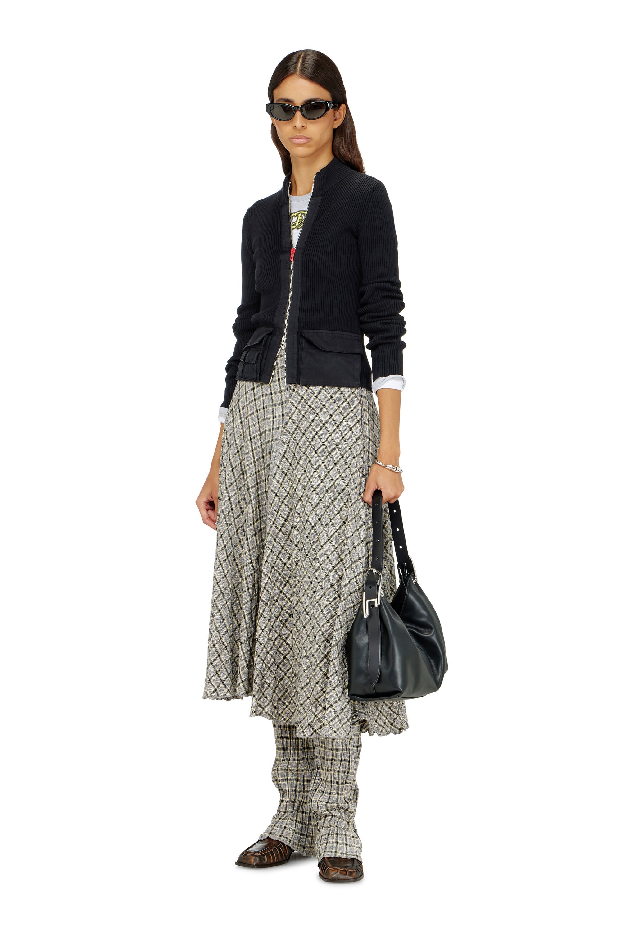 Diesel - M-MELISSA, Woman's Ribbed cardigan with cargo pockets in Black - 1