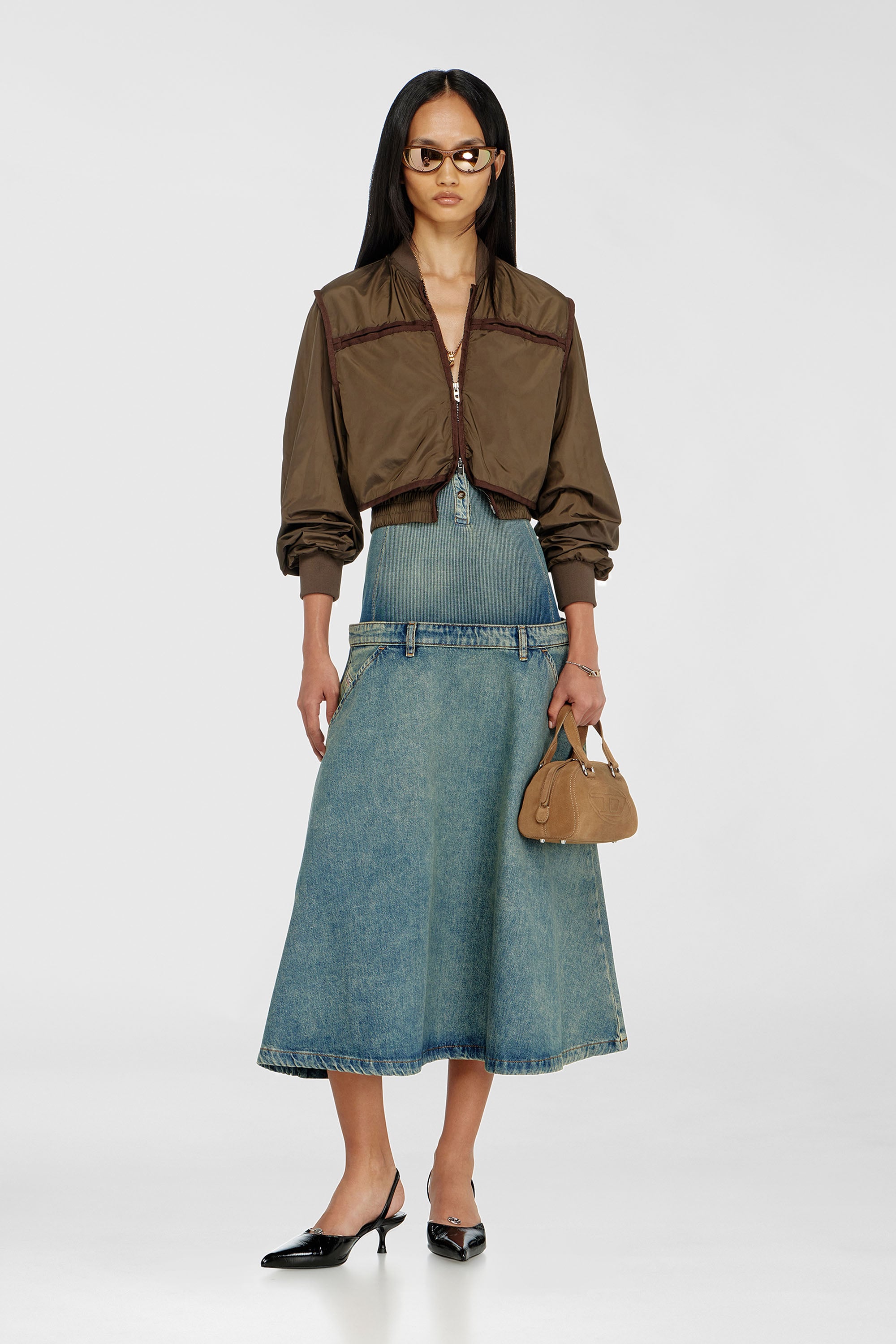 Diesel - G-OTHAM, Giacca in nylon con nastrature tono su tono Donna in Marrone - 1