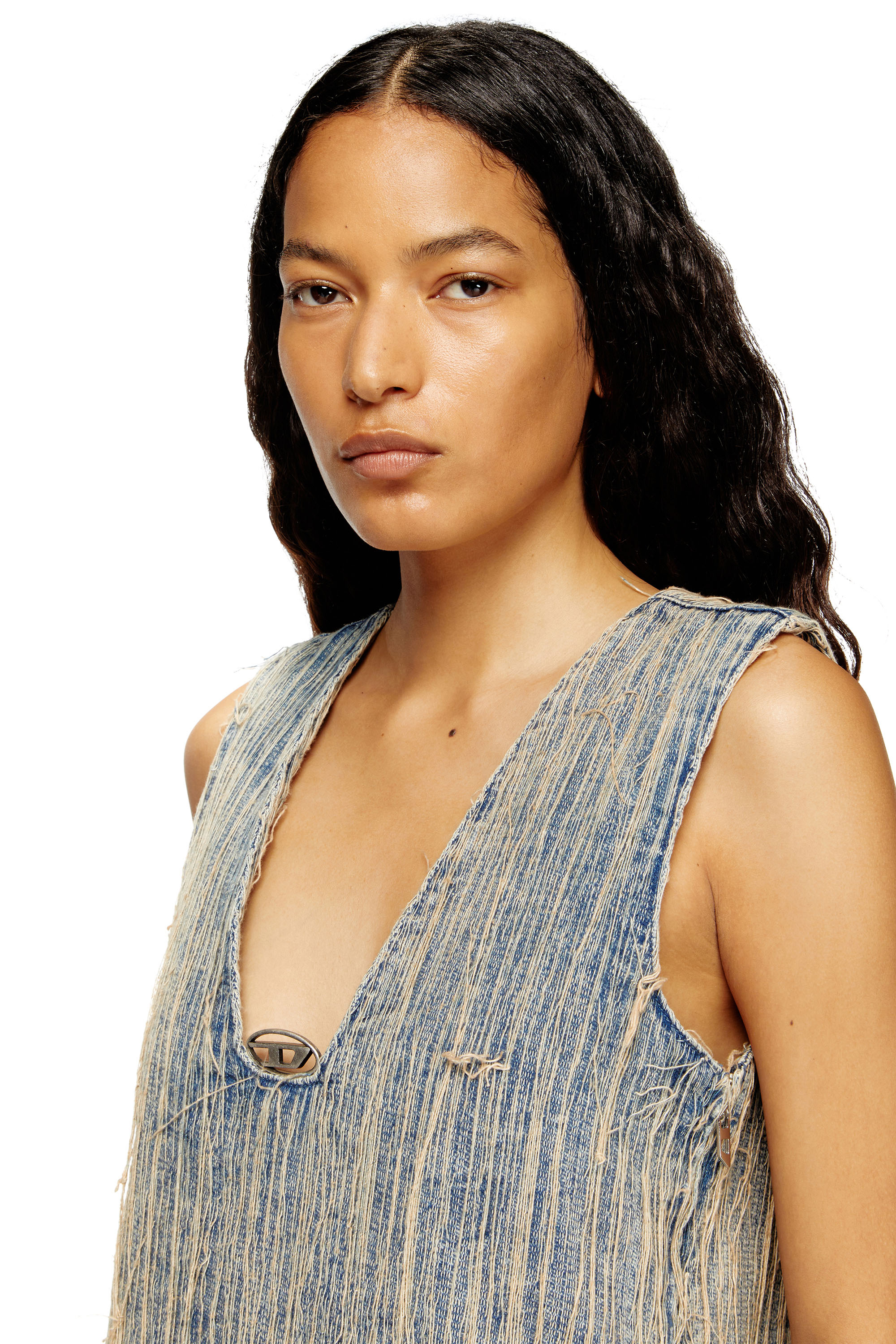 Diesel - DE-LARIS-DRESS-S2, Abito in denim dall'effetto distressed Donna in Blu - 5