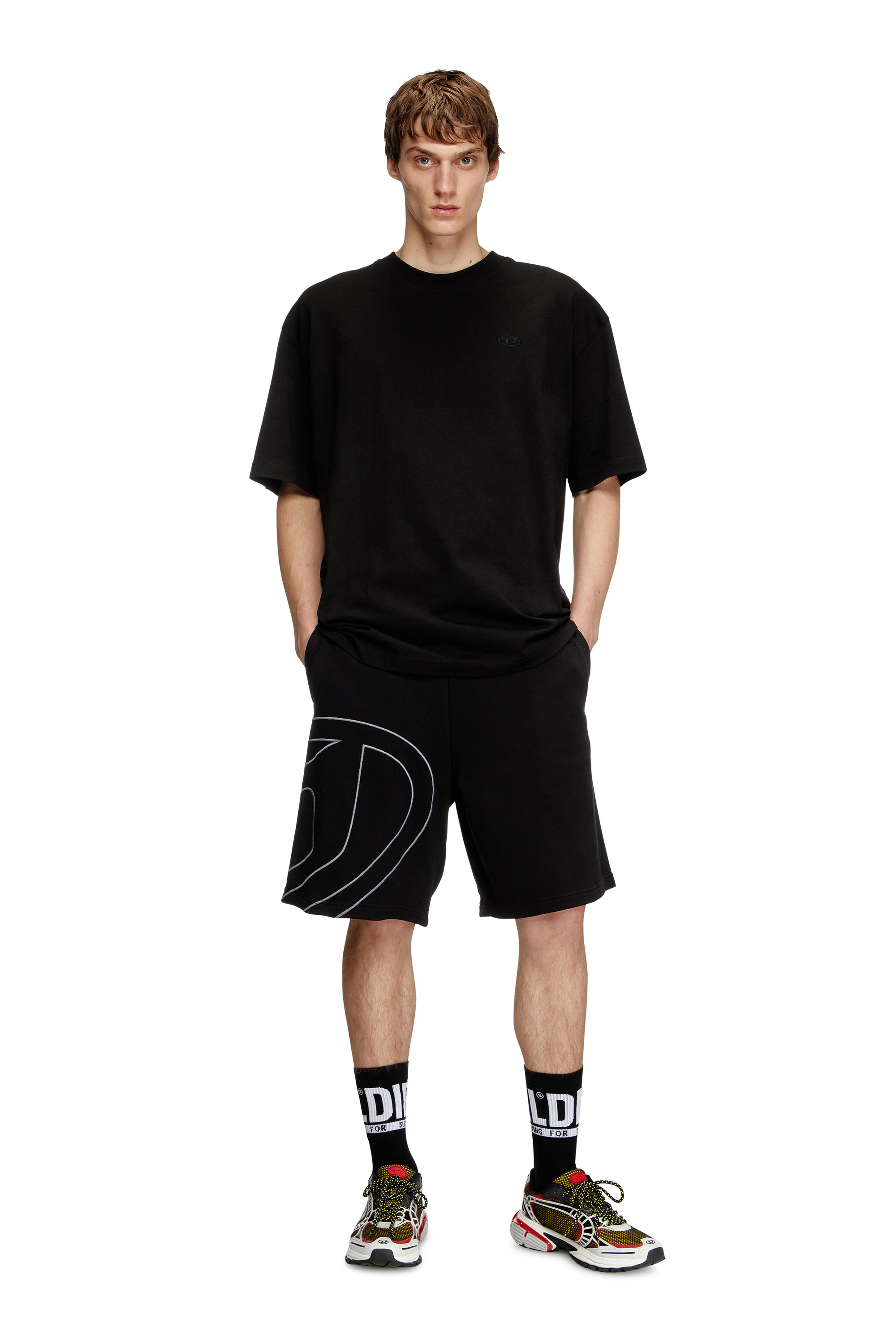 P-CROW-MEGOVAL, Nero Diesel - P-CROW-MEGOVAL, Shorts sportivi con maxi logo D Uomo in Nero - 1