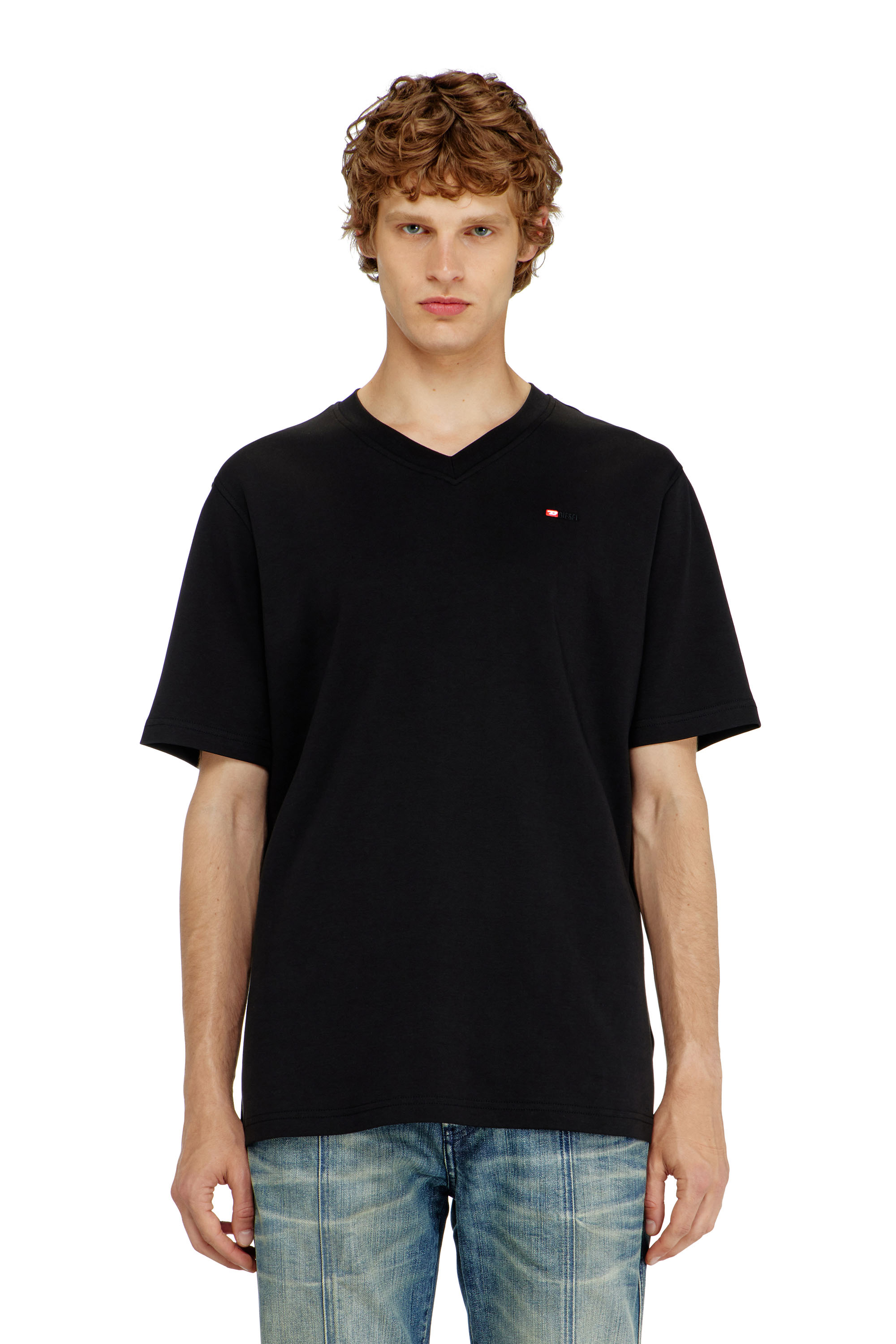 Diesel - T-ADJUST-V-MICRODIV, T-shirt con scollo a V con micro ricamo logo Uomo in Nero - 3