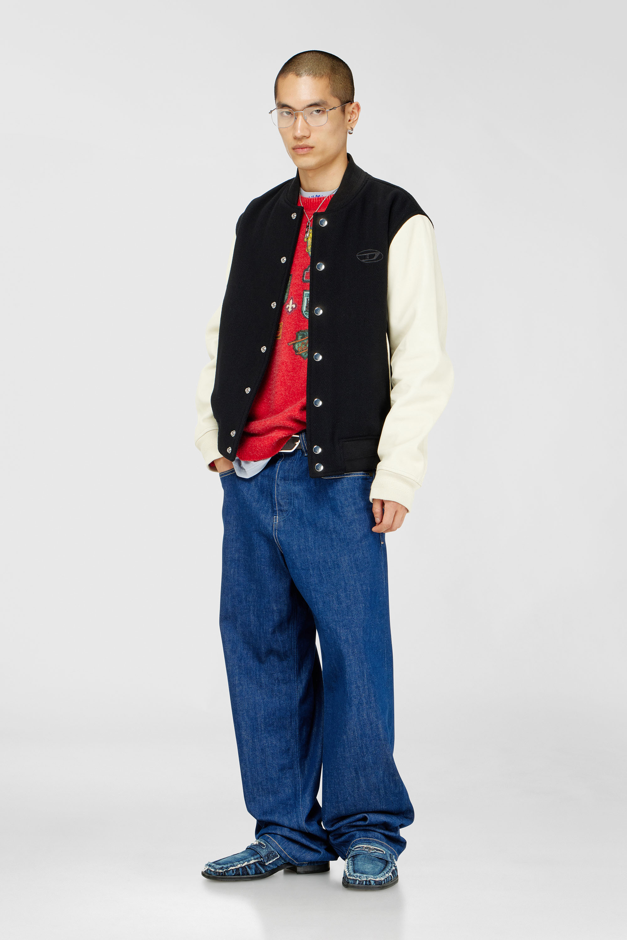 Diesel - L-ARRY-WRD, Giacca bomber in misto lana e pelle Uomo in Multicolor - 1