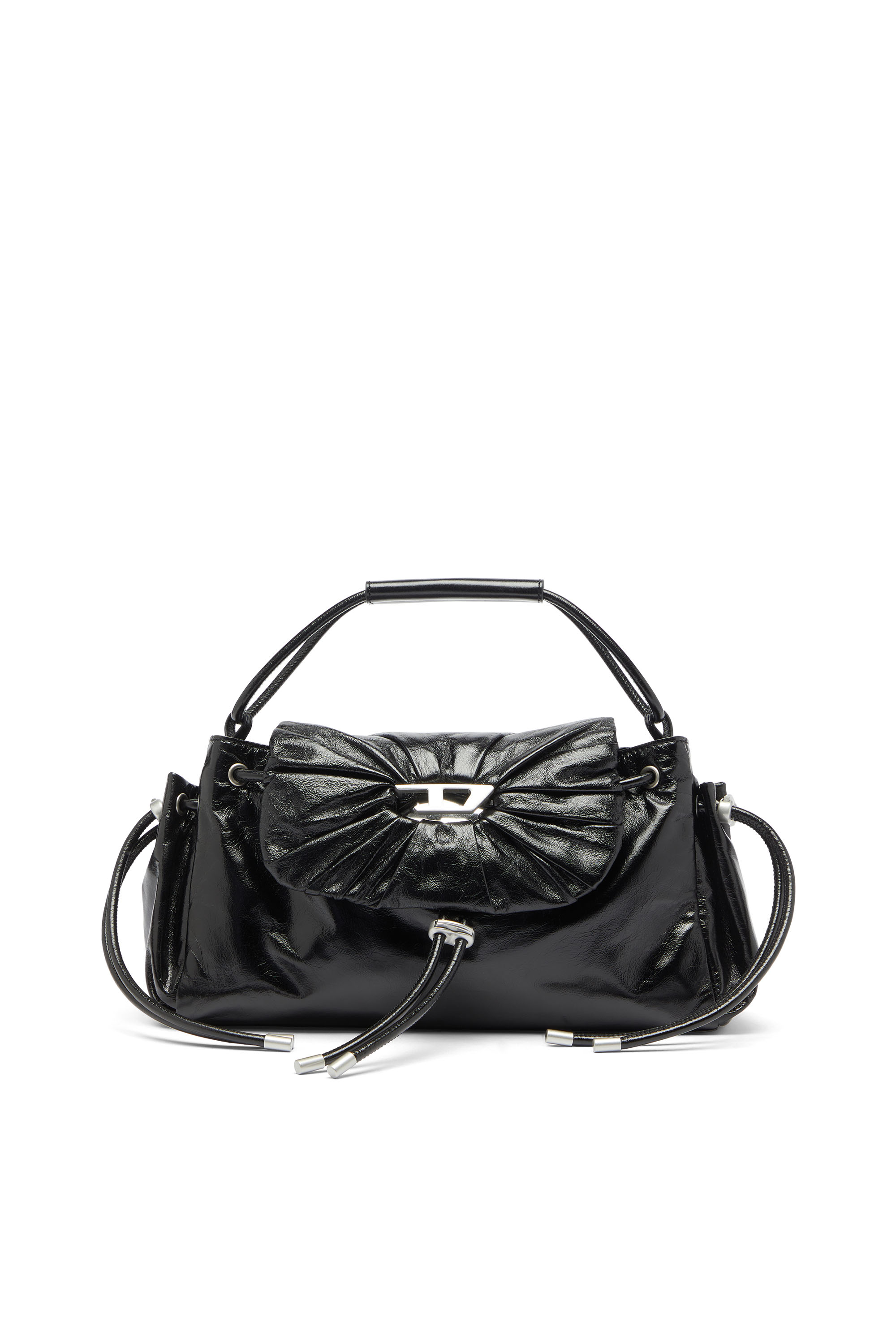 Diesel - SCRUNCH-D TOP HANDLE, Scrunch-D - Borsa a mano in pelle lucida effetto stropicciato Donna in Nero - 1