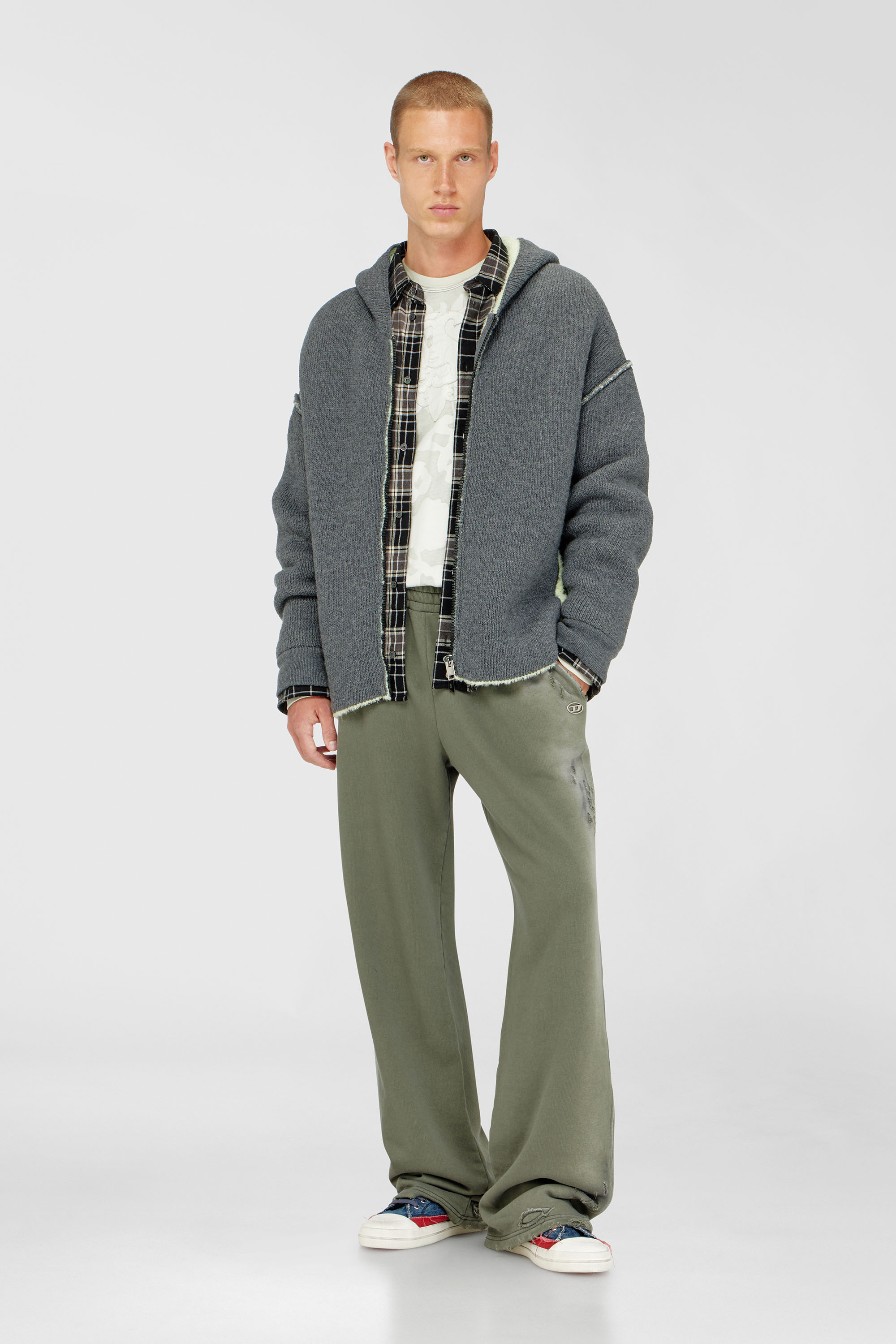 Diesel - K-BOUBBY, Hoodie con zip in maglia a doppia texture Uomo in Grigio - 2