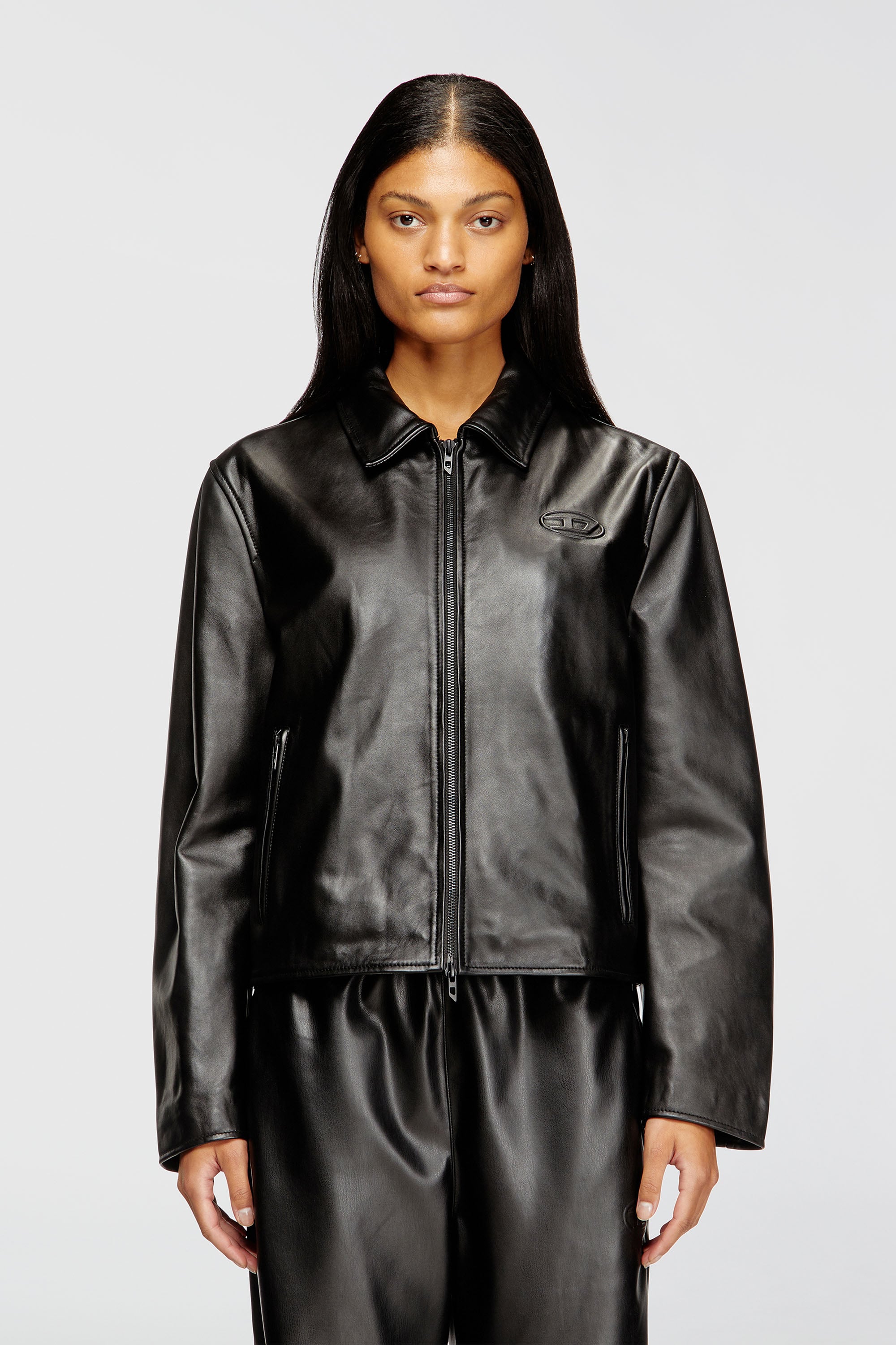Diesel - L-AMAR-FEM-S2, Giacca coach in pelle Donna in Nero - 1