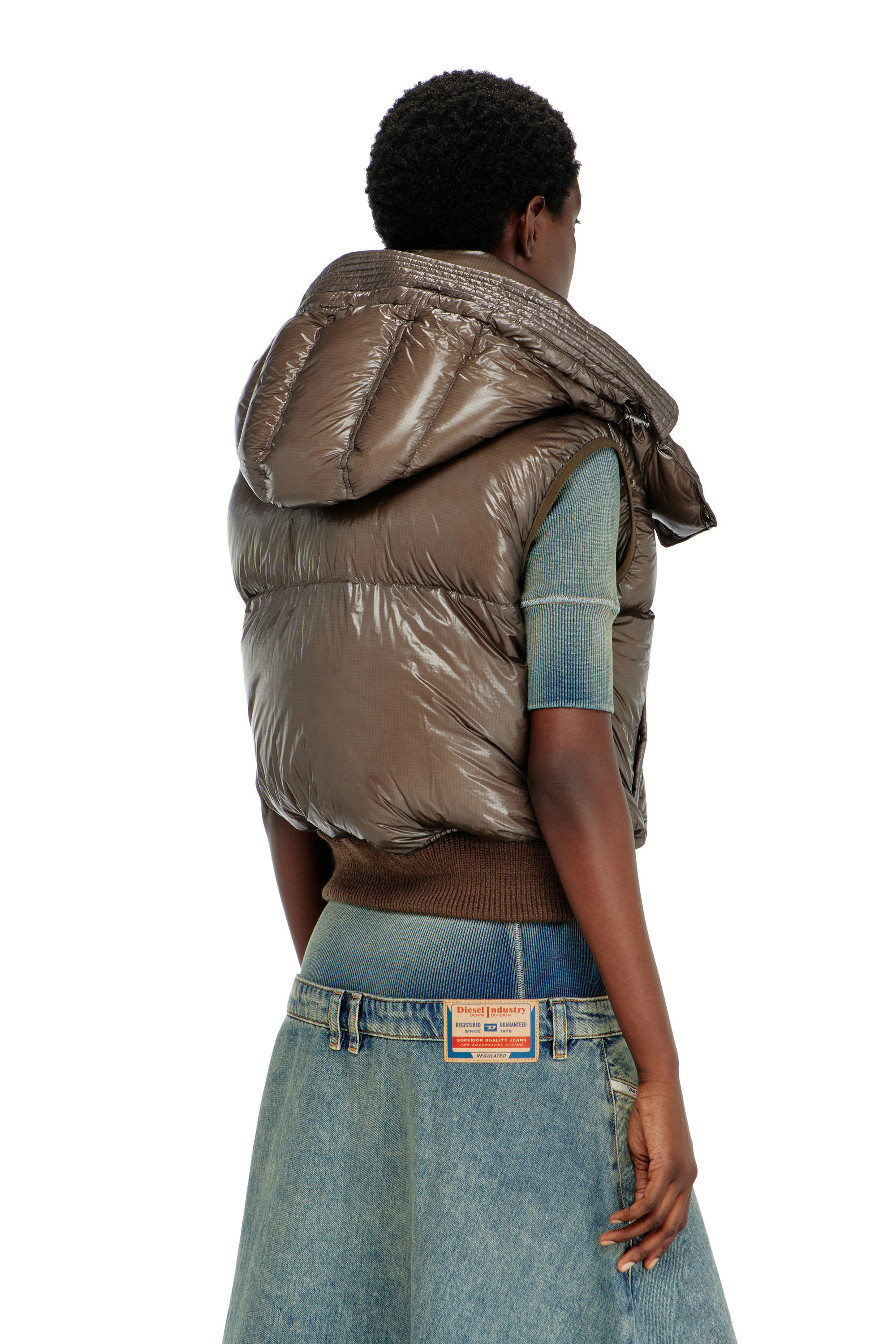 Diesel - W-PEYT-SSL-NEW-T1, Woman's Down vest in ripstop with detachable hood in Brown - 4