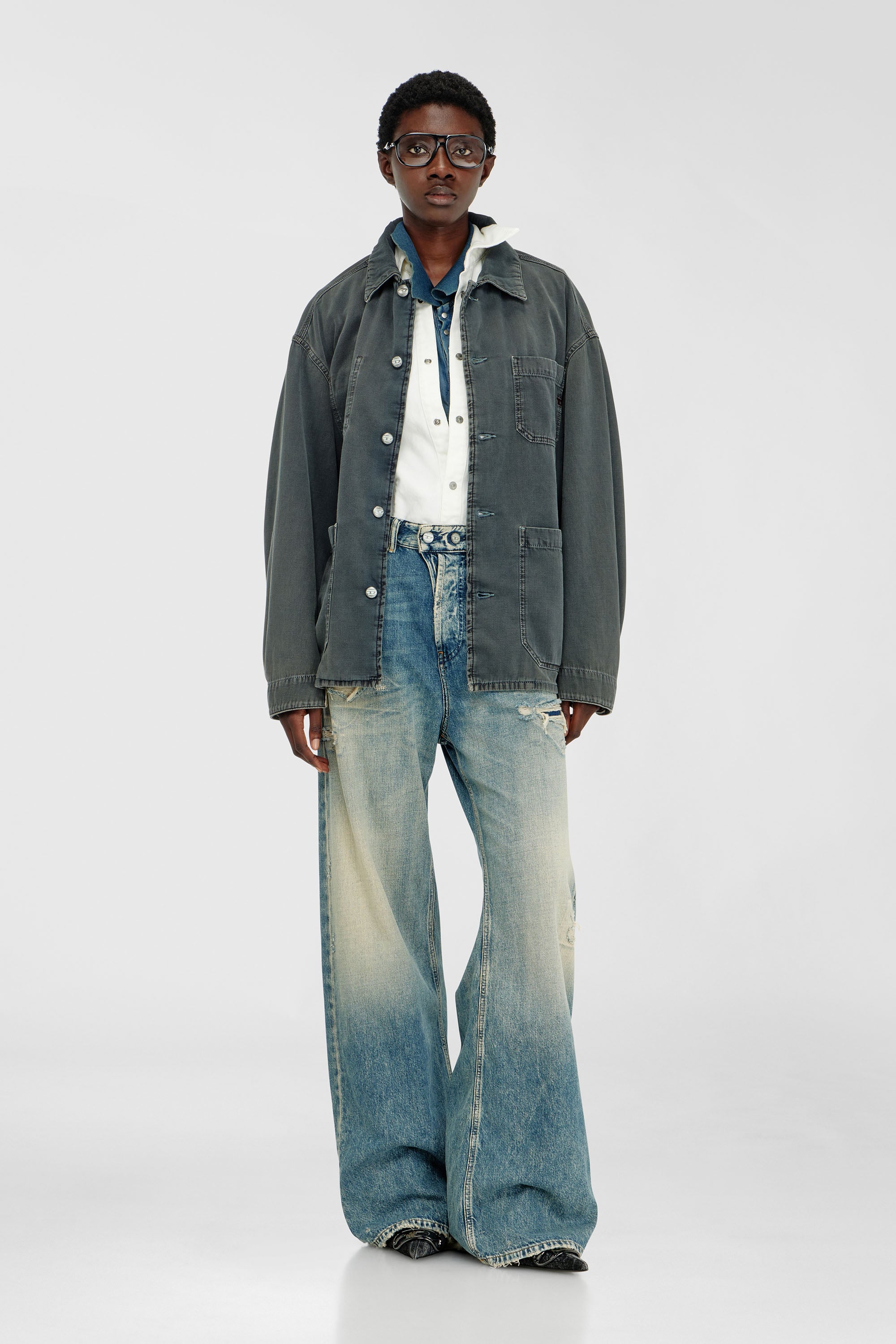 Diesel - D-STACK-U, Giacca utility in denim colorato Unisex in Grigio - 2