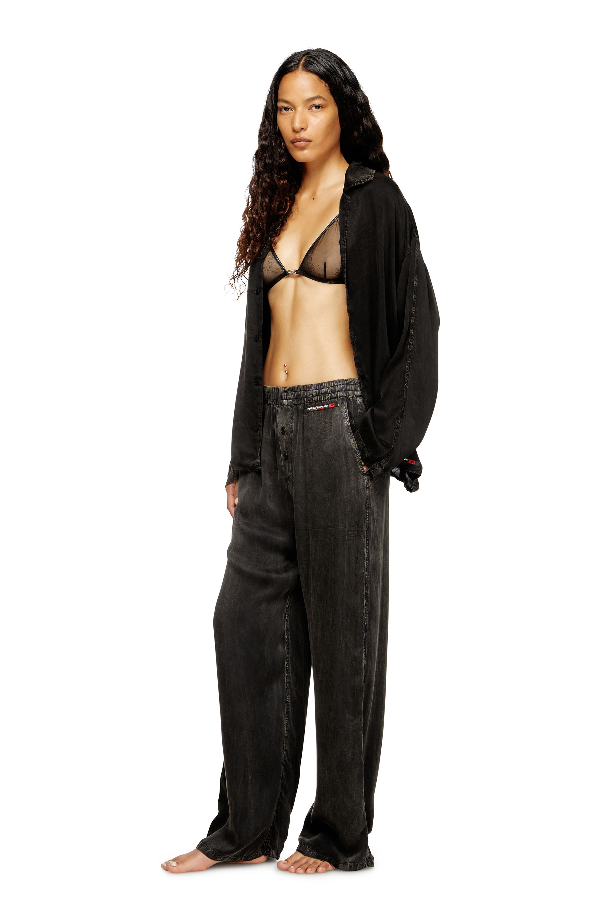Diesel - SET-KEITH-DNM, Pigiama fluido effetto denim Unisex in Nero - 1