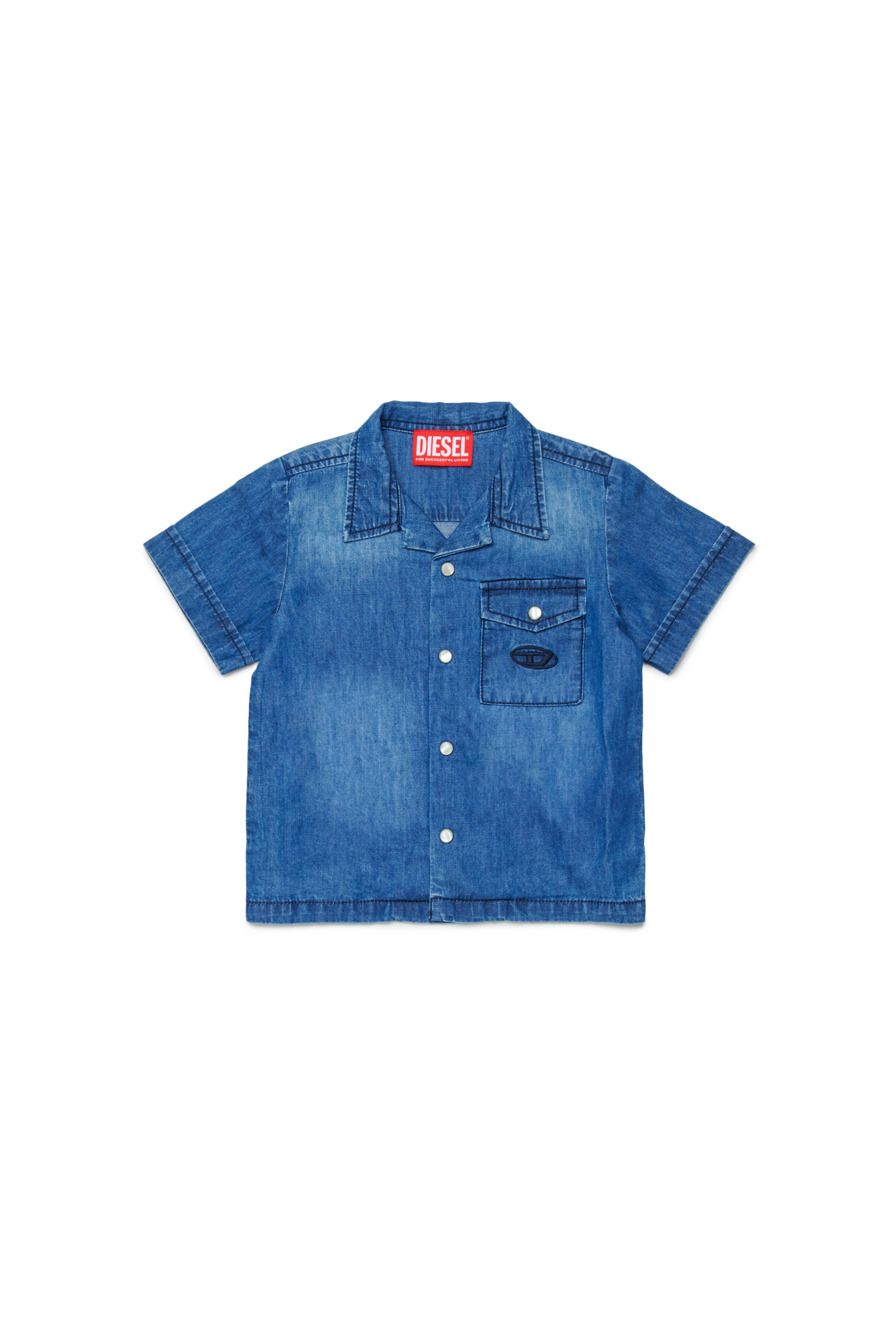 Diesel - CIRIB, Camicia bowling in denim lavato Uomo in Blu - 1