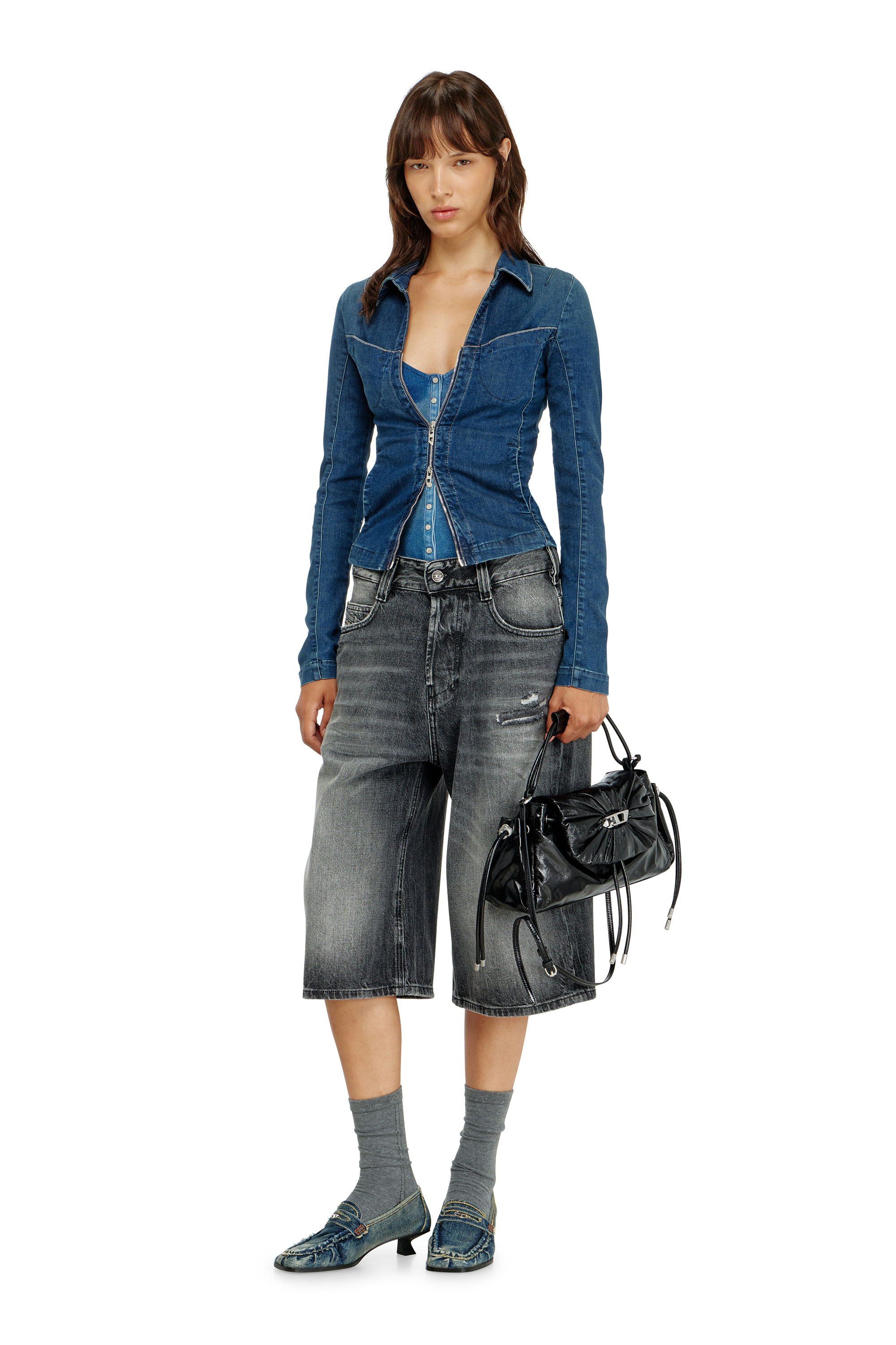 Diesel - DE-QUINOR-S1, Camicia con zip in denim Donna in Blu - 1