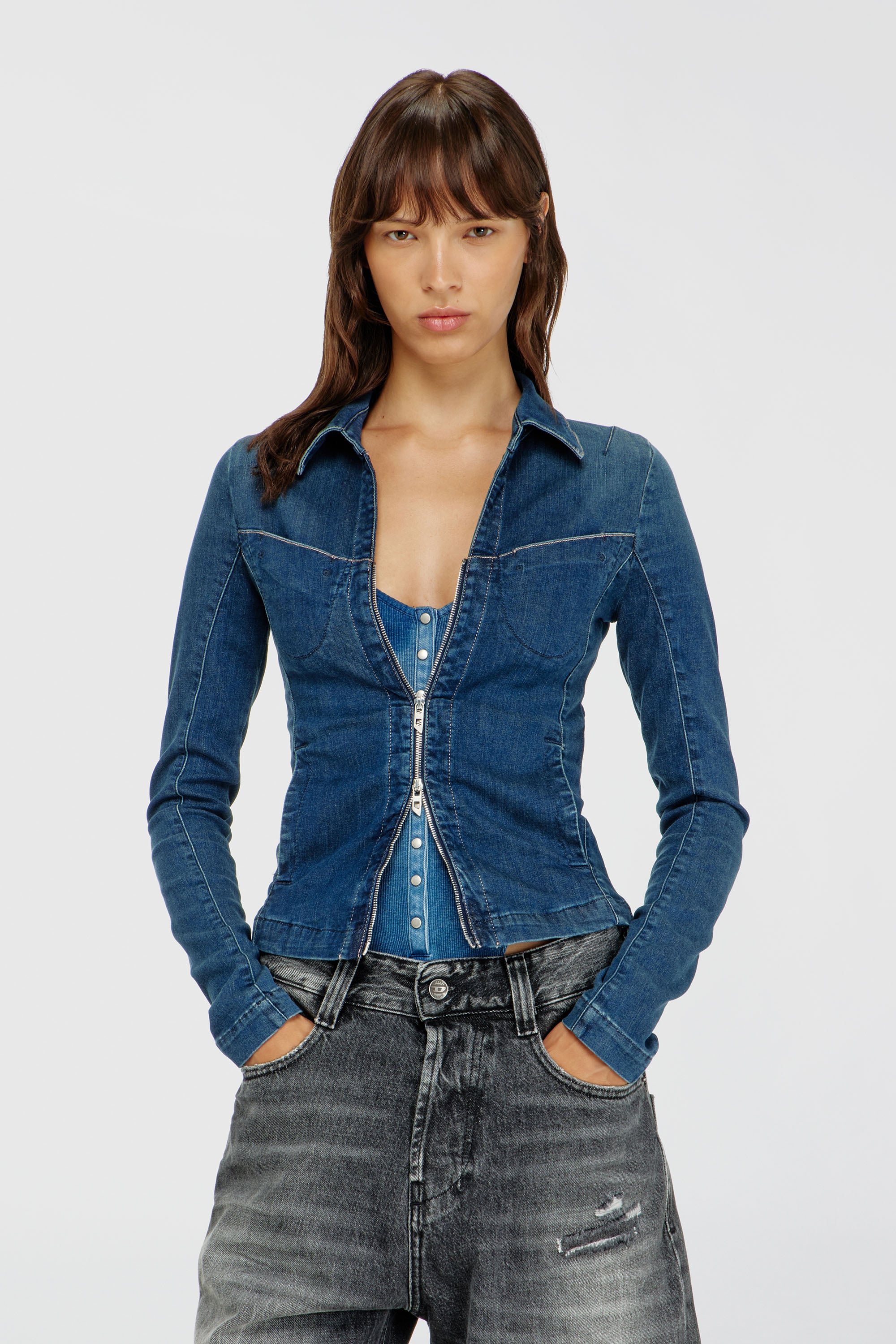 Diesel - DE-QUINOR-S1, Camicia con zip in denim Donna in Blu - 1