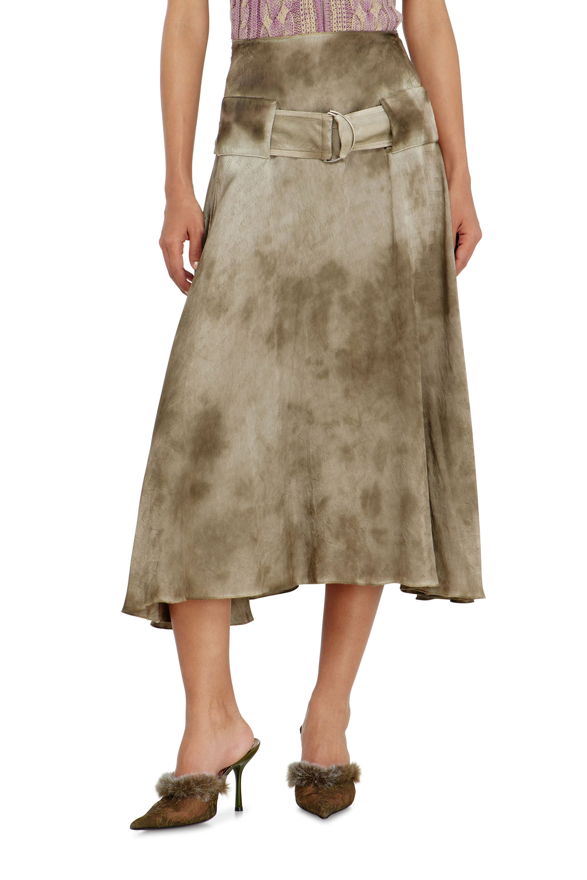 Diesel - O-DYLE, Gonna midi con cintura in raso jacquard logo Donna in ToBeDefined - 2