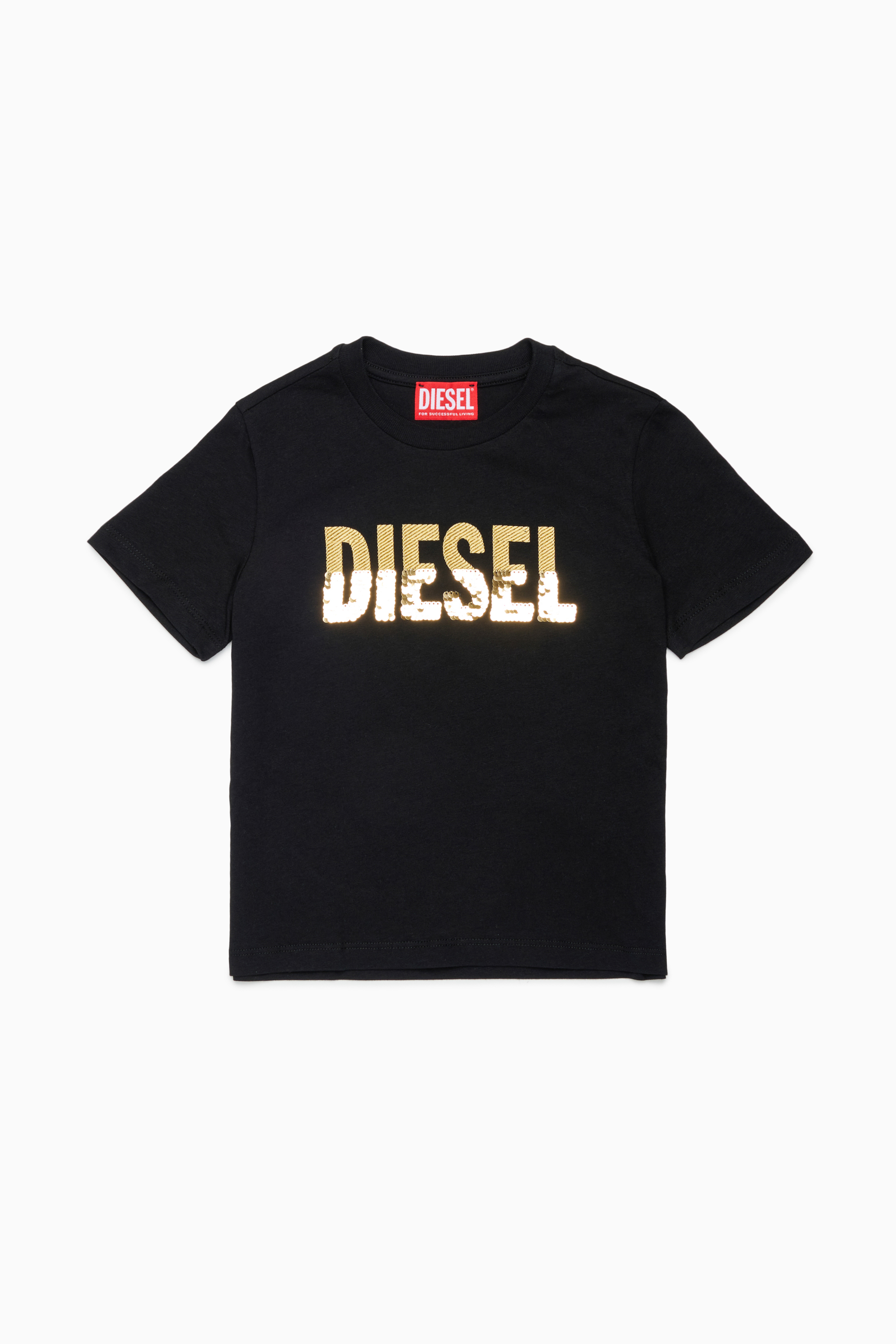 Diesel - TPALLY, T-shirt in cotone con logo in paillettes Donna in Nero - 1
