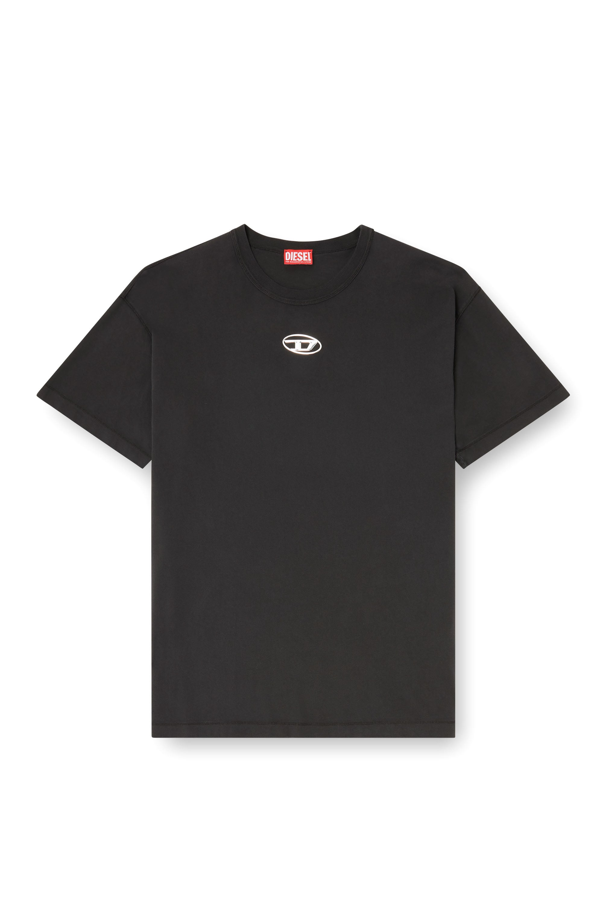Diesel - T-NORM-IOD, T-shirt in cotone leggero con logo Oval D metallizzato Uomo in Nero - 2
