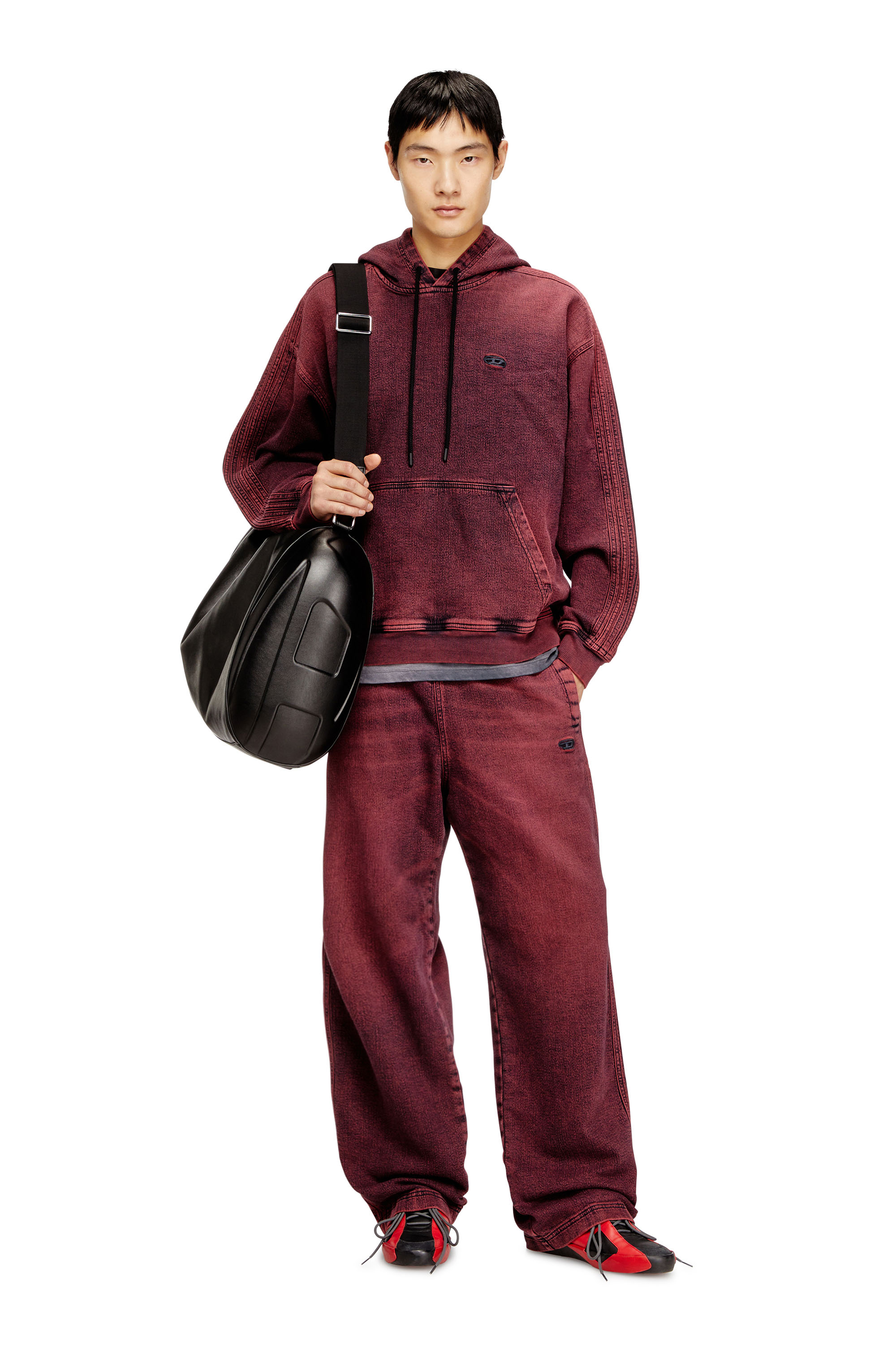 Diesel - D-UM-RIB-HORSE, Felpa in track denim con logo Uomo in Rosso - 2