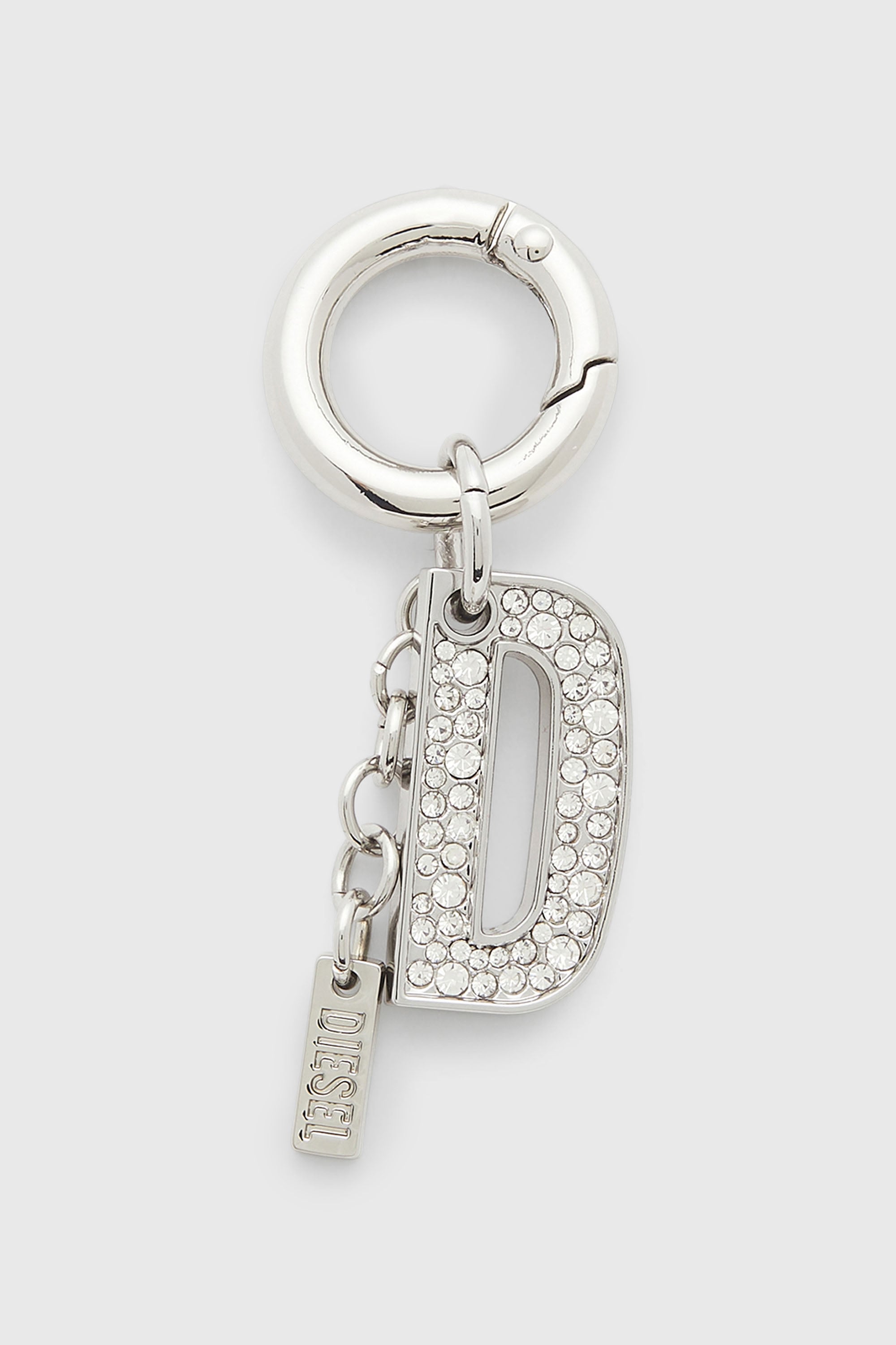 Diesel - CHARM-D, Woman's Metal keyring charm with crystal D in Silver - 1