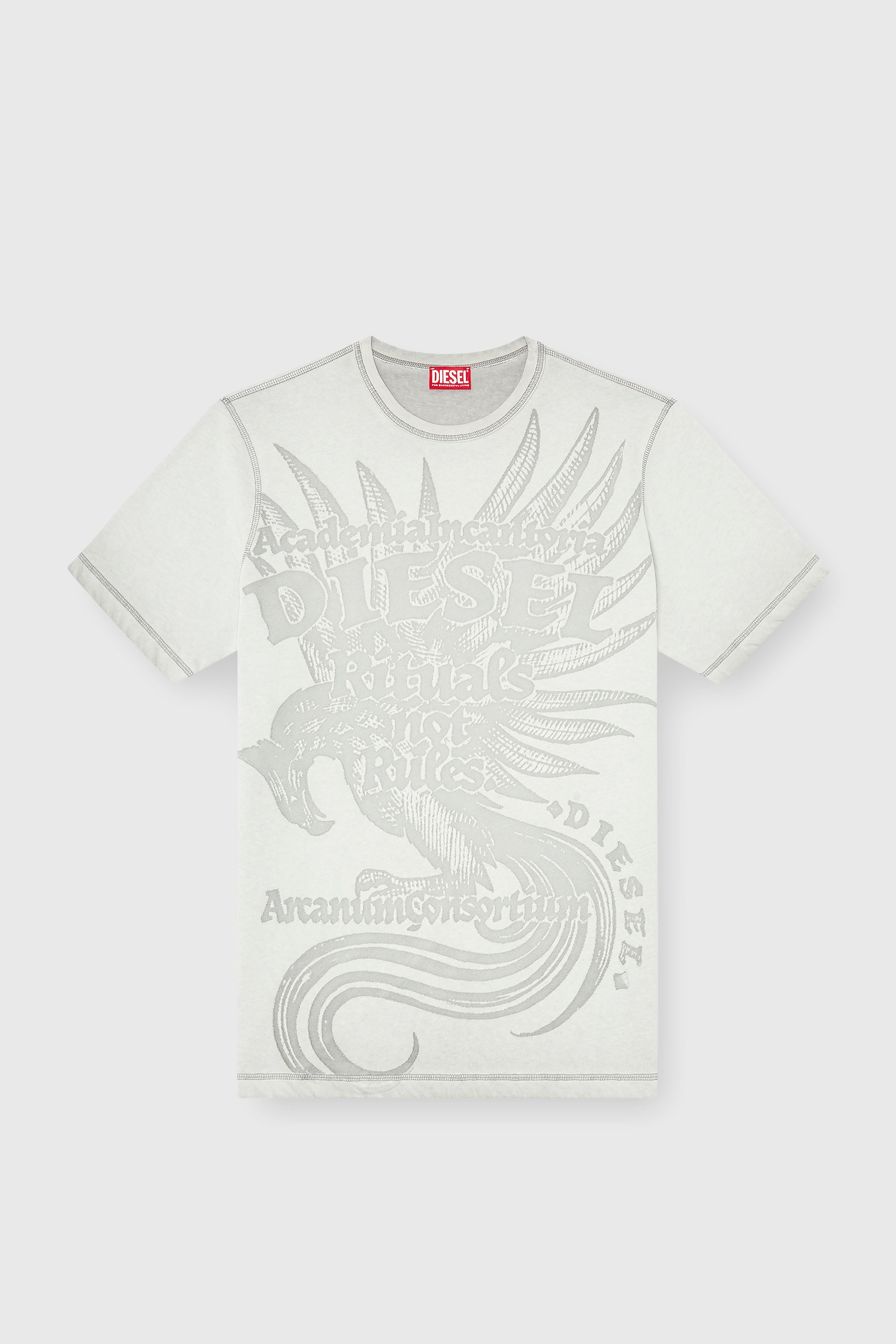 Diesel - T-RAWJUST-AA1, T-shirt in jersey con grafica in rilievo Uomo in Grigio - 2