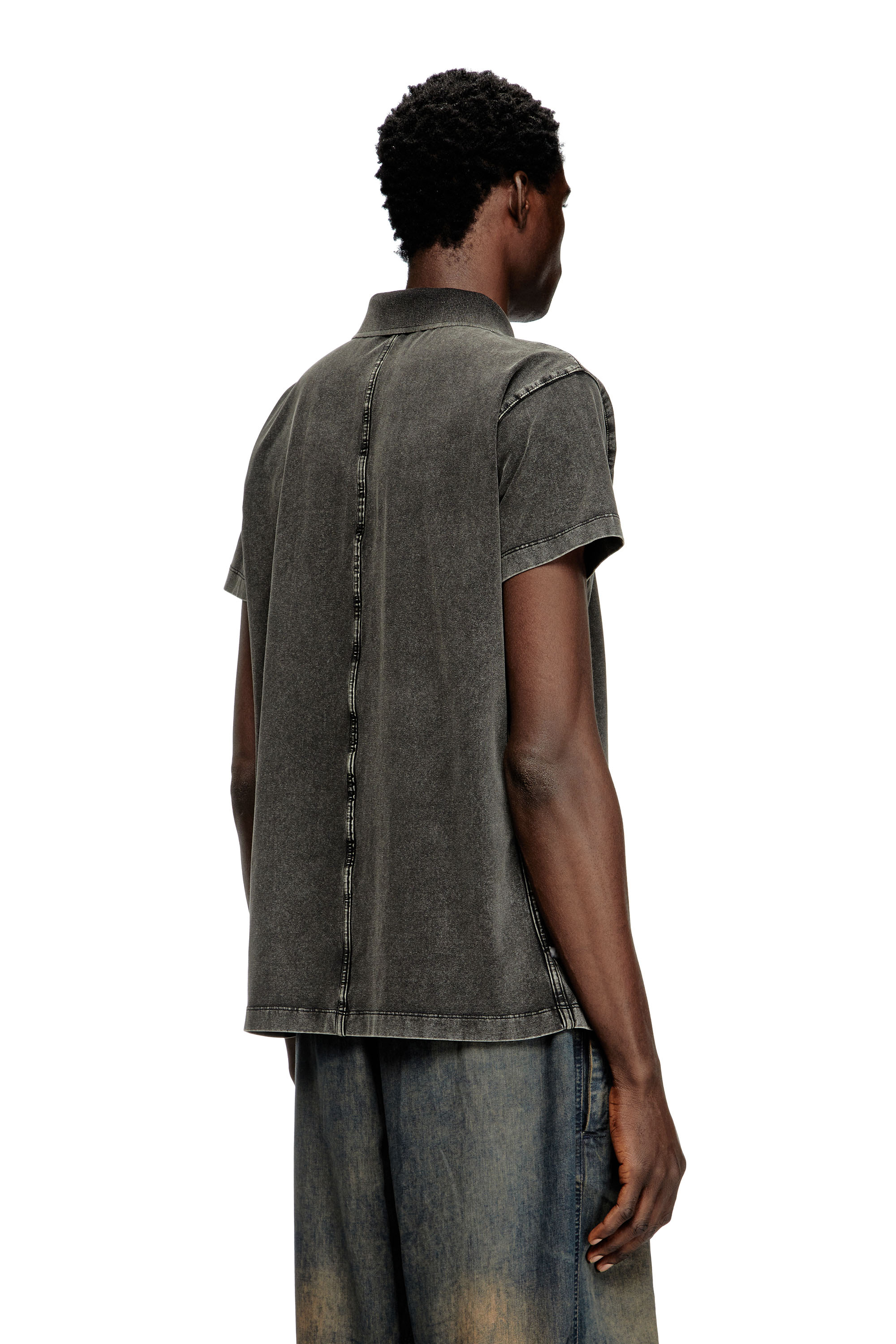 Diesel - T-NOMELY, Polo in jersey effetto denim Uomo in Nero - 4