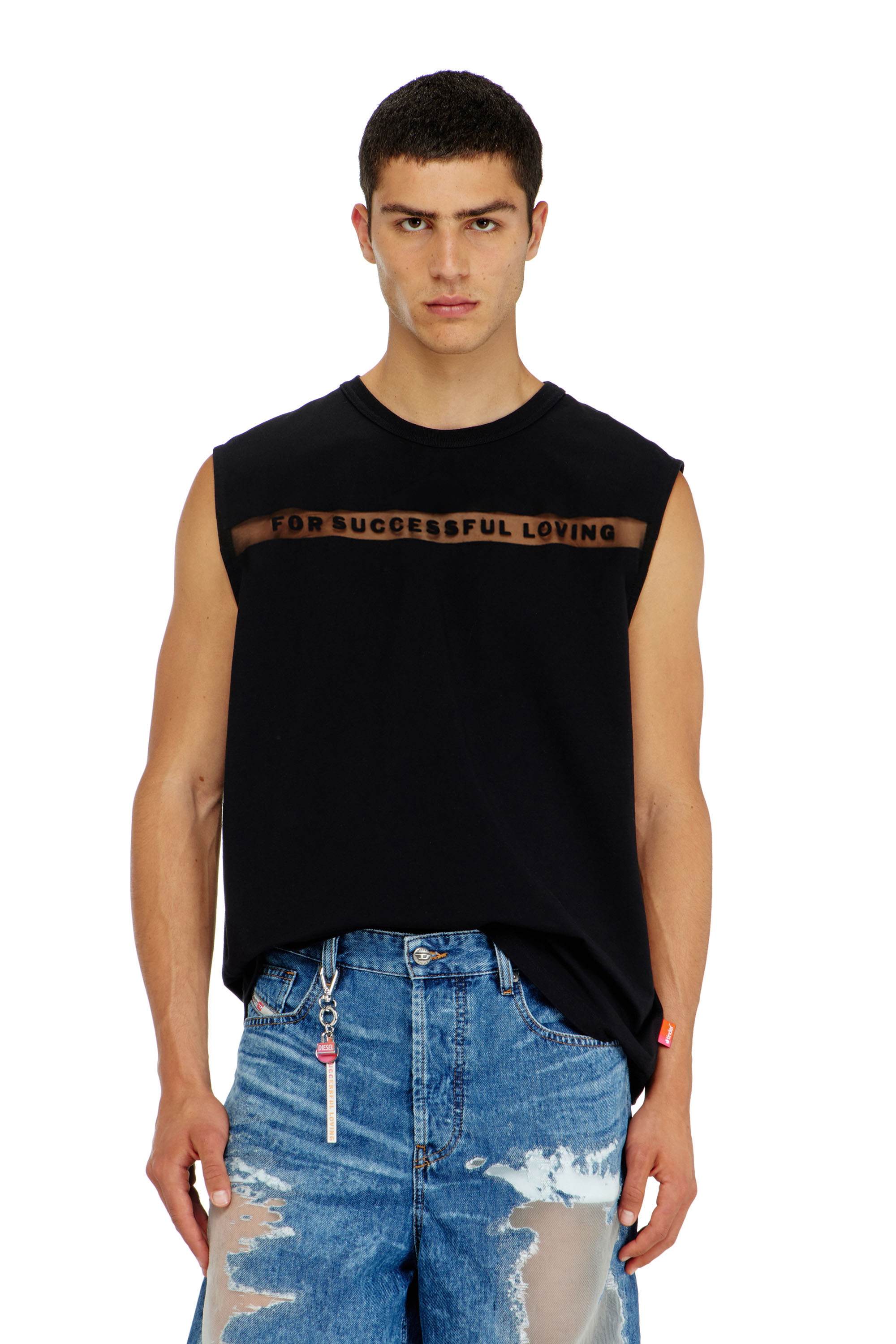 Diesel - PR-T-NORM-BISC-MATI-R, Canotta con logo For Successful Loving Unisex in Nero - 1