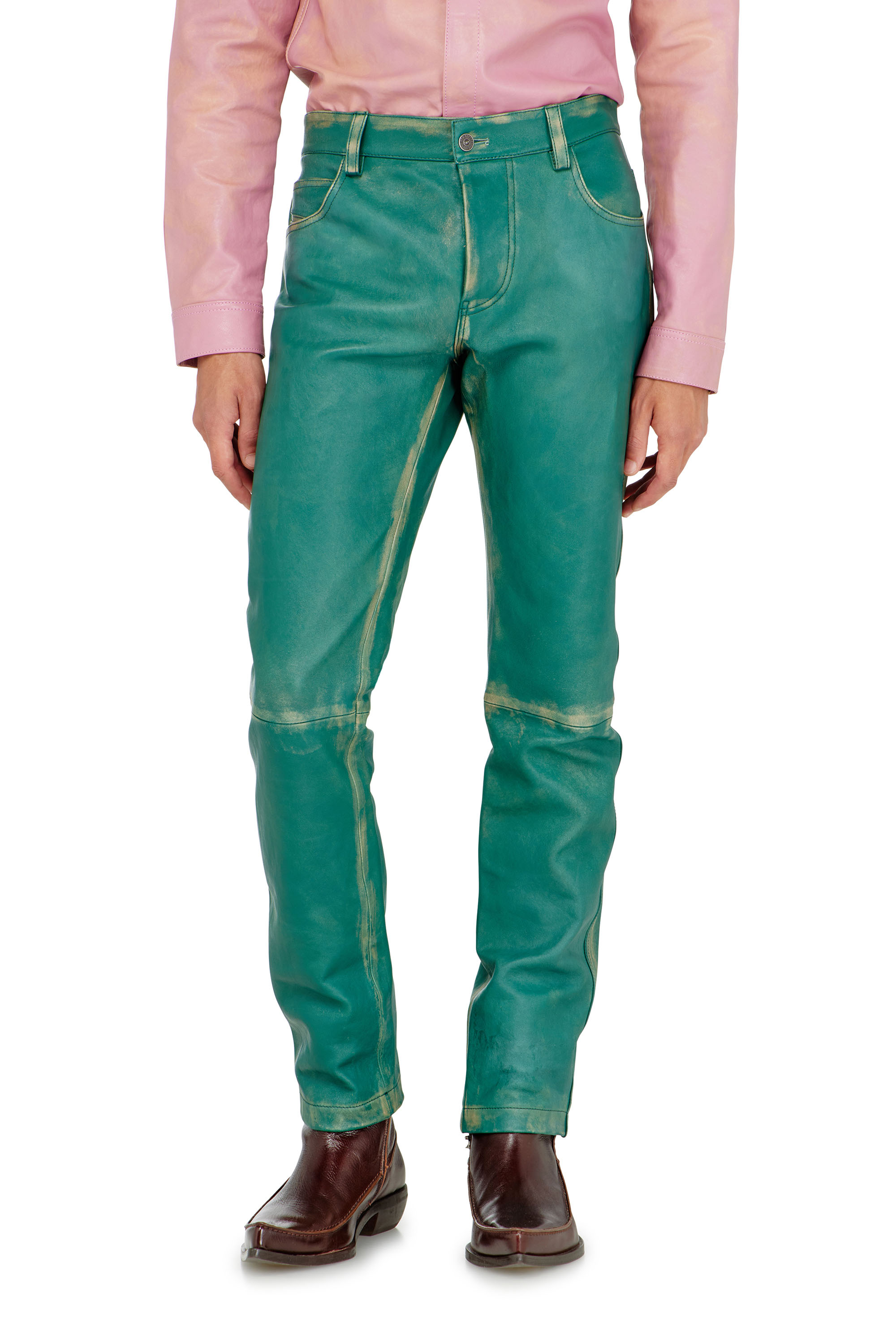 Diesel - P-OCKET, Pantaloni in pelle lavorata Uomo in Verde - 2